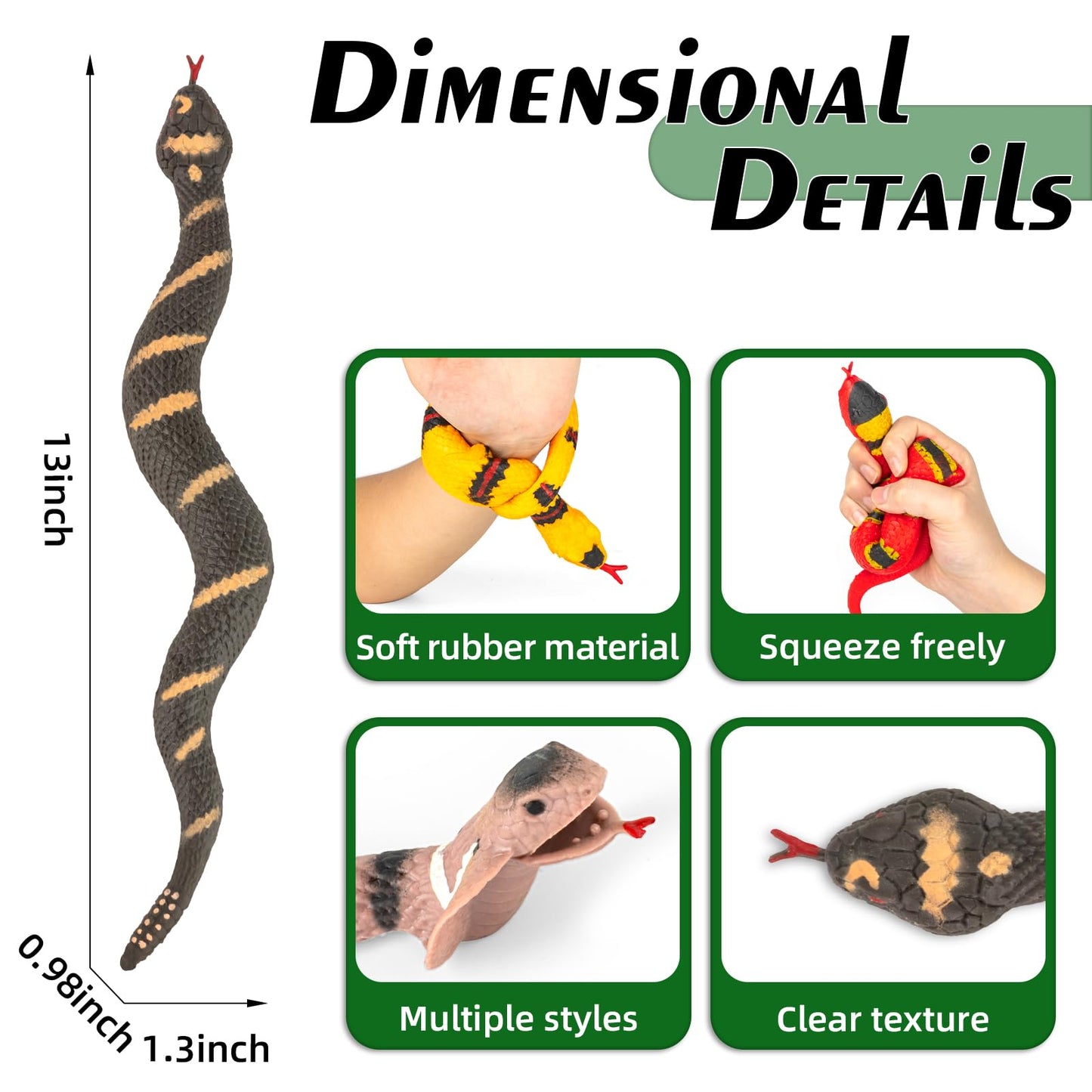 Niskaqsn 5PCS Realistic Rubber Snake,Soft and Stretchy Snake Toys for Kids,Fidget Toys for Adults,Squeeze Toys,Stretch Toys,Fake Snake Toys, Decoration Party Favors Prank Props Toys