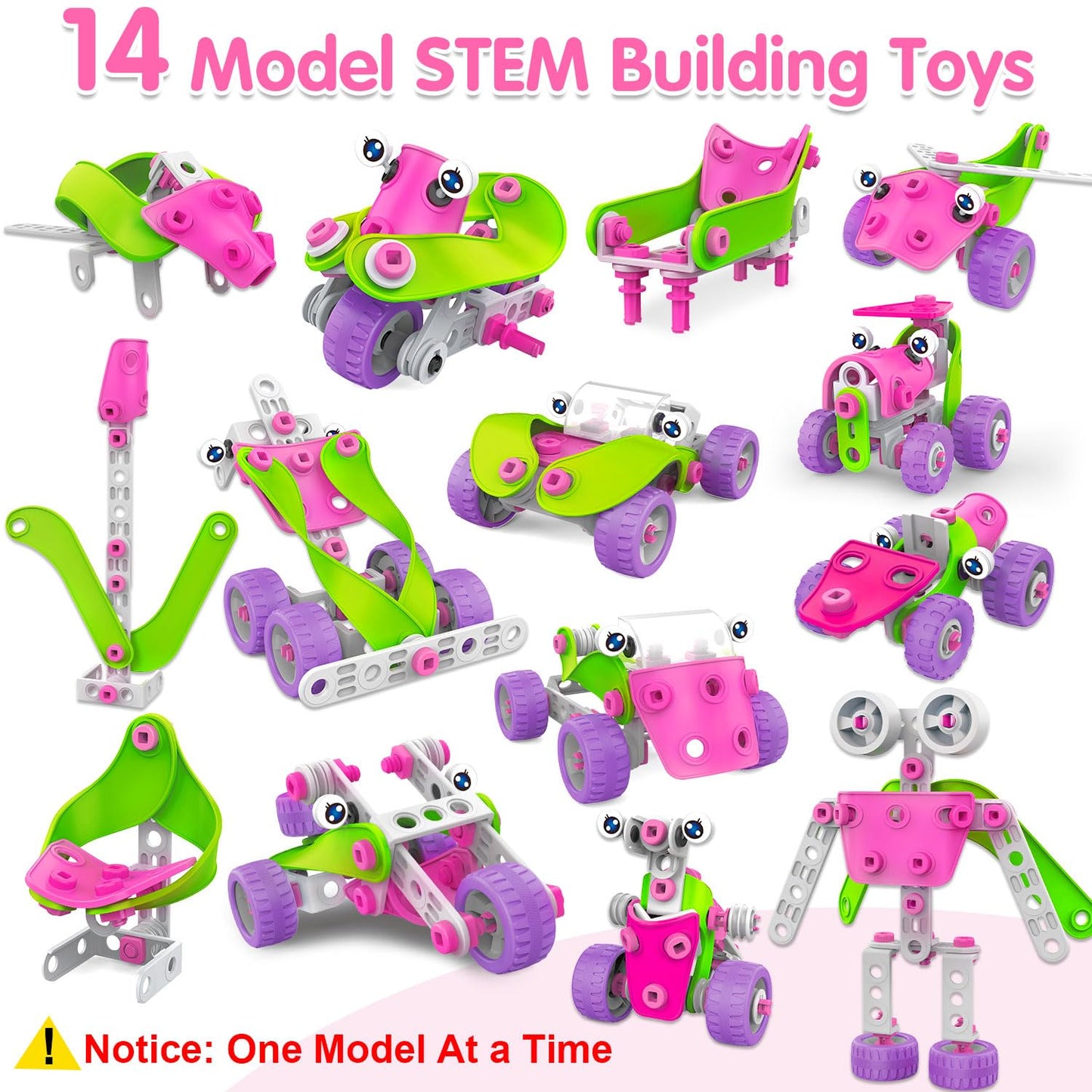 STEM Toys for 4 5 6 7 8+ Year Old Girl Birthday Gifts Pink Educational Building Toys for Kids Ages 4-8 5-7 8-10 Stem Activities Construction Toy for Girls 4-6 6-8 Creative Games Holiday Idea Gift