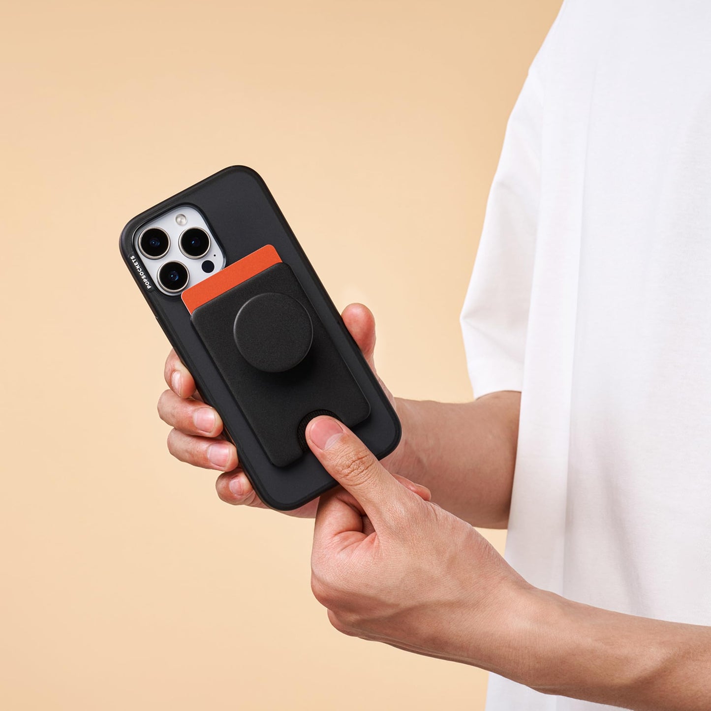 PopSockets Phone Wallet with Expanding Grip and Adapter Ring for MagSafe, Phone Card Holder, Wireless Charging Compatible, Wallet Compatible with MagSafe - Black