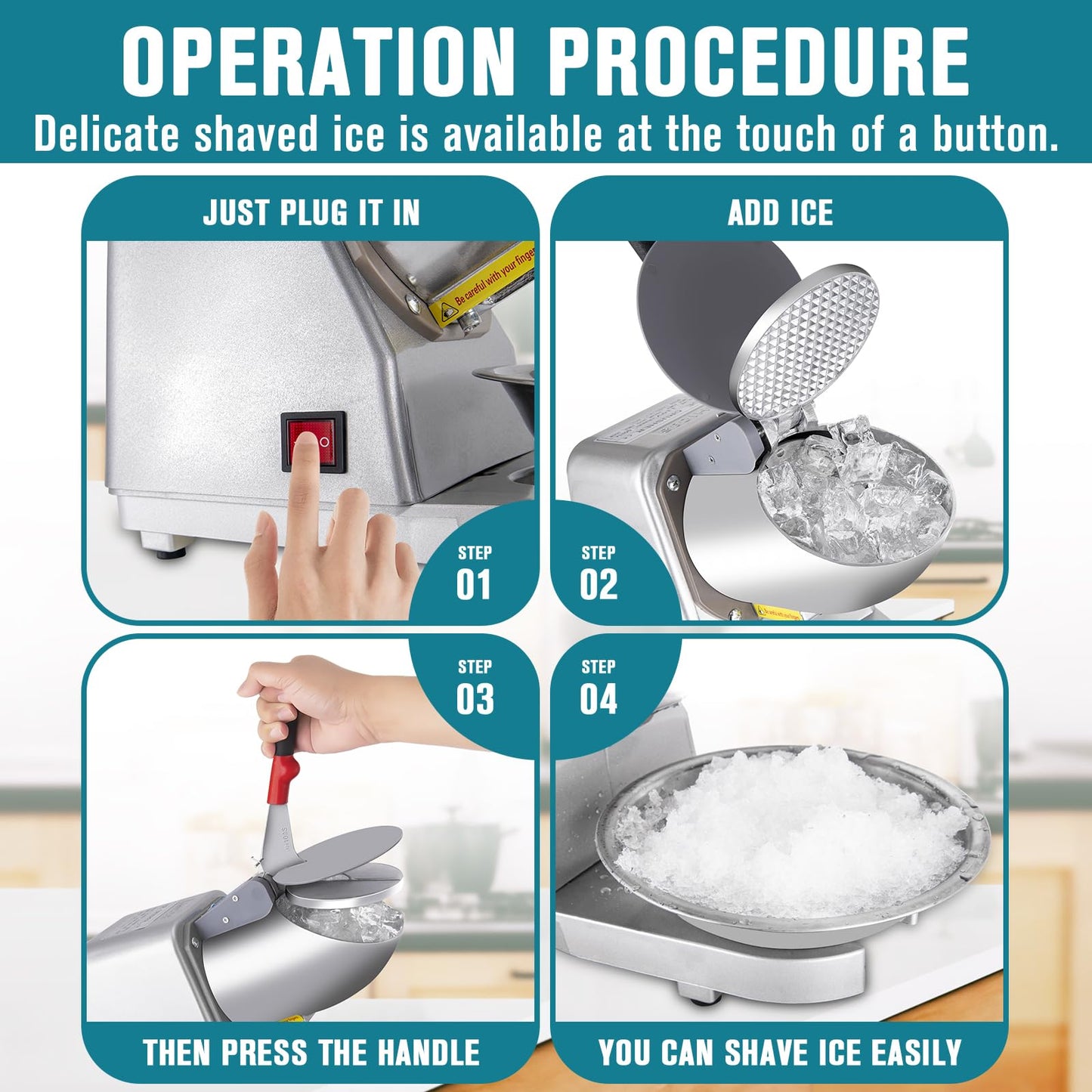 Snow Cone Maker Electric Shaved Ice Machine Stainless Steel - Ice Crusher Ice Shaver, 300W 2000r/min w/Stainless Steel Blade, 110V Ice Crushers Machine for Home and Commercial Use