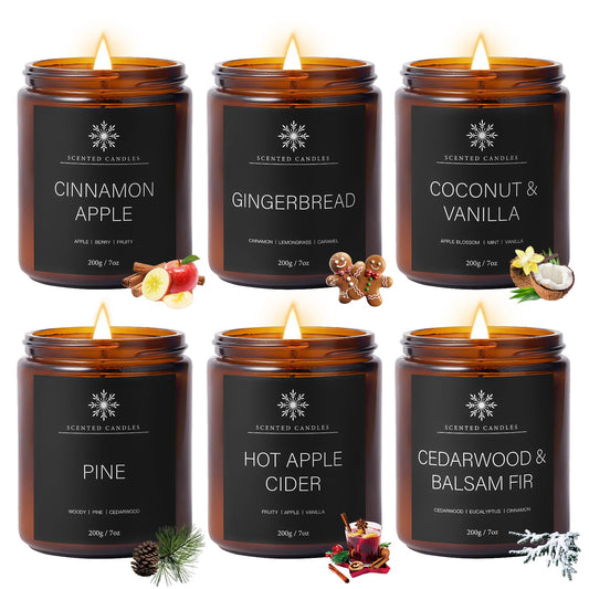 6 Pack Winter Candles for Home Scented, Aromatherapy Candles Gift for Women Men, 42oz 300 Hour Long Lasting Candle, Winter Candle Gift for Holiday, Gifts for Birthday, Valentine's Day
