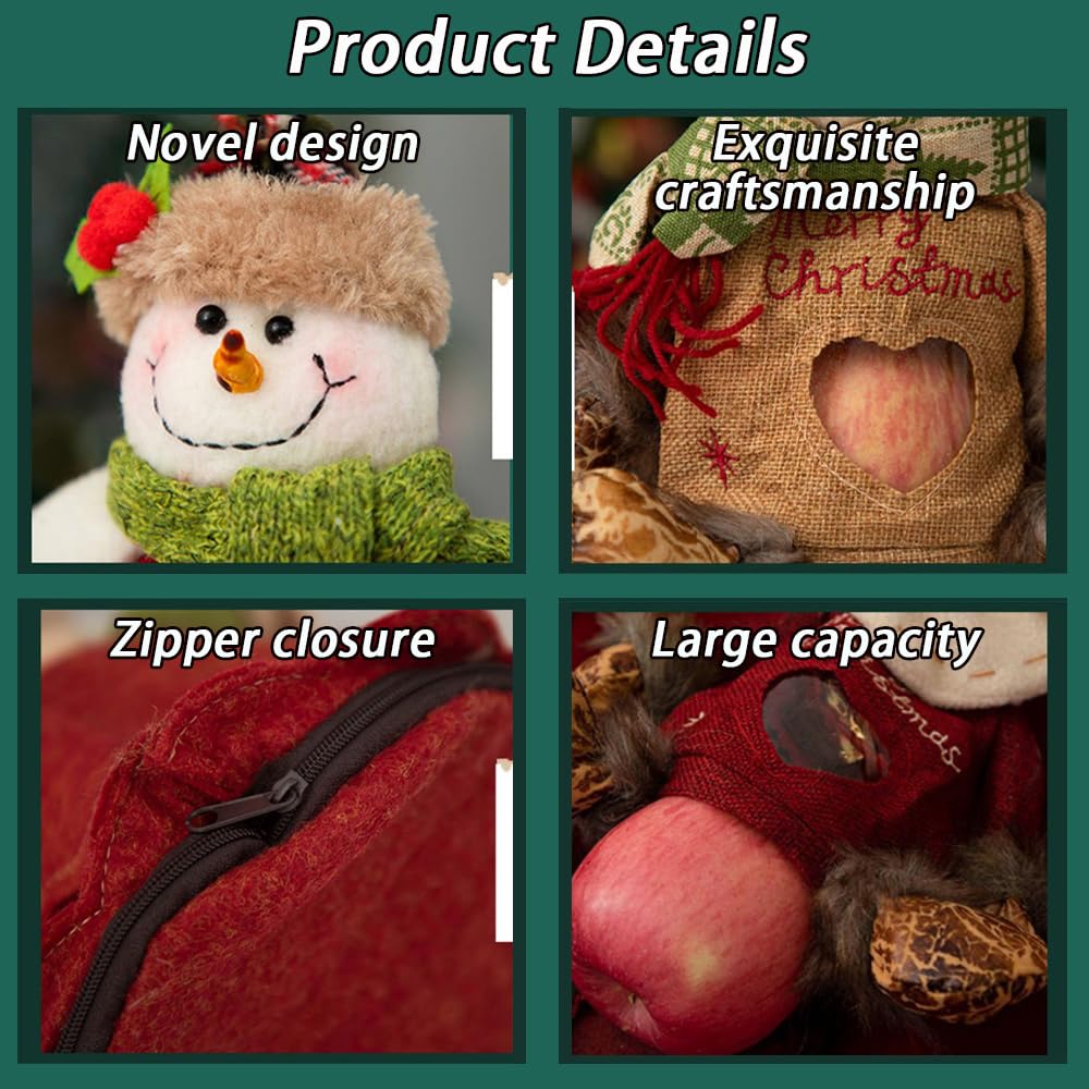 2026 New Christmas Gift Bags Zipper Design, Reusable Christmas Zipper Gift Bags, Thickened Felt Material, For Packaging of Apples, Candies, Small Toys and Gifts (Set A + Set B, 6pcs)