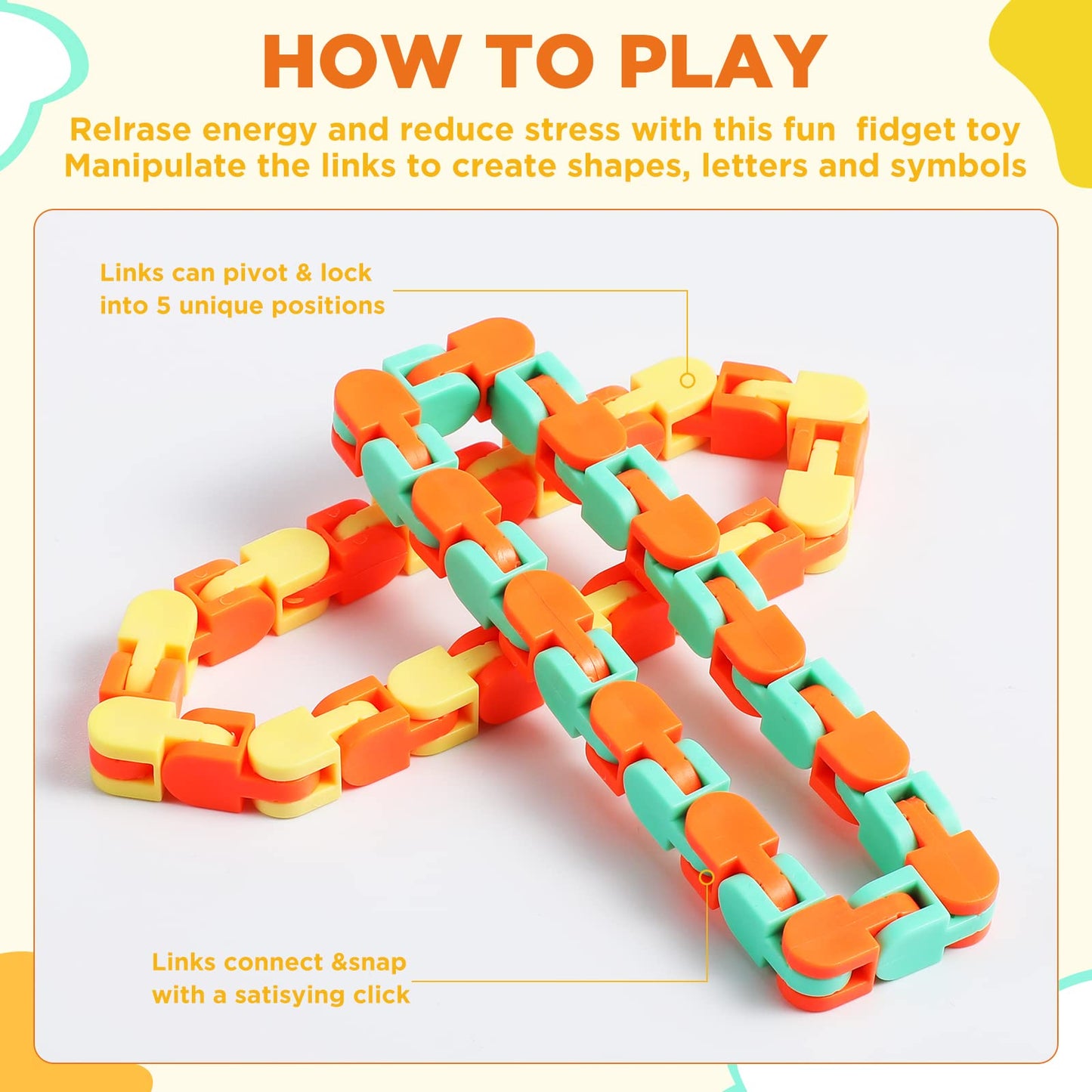 Sotiff 60 Pieces Wacky Track Fidget Toy Fidget Wacky Tracks Snap Colorful Snake Toys Gifts for Kids Adult Autism Stress Relief Therapy Toys Keeps Mind Focused(Classic Color,24 Links)