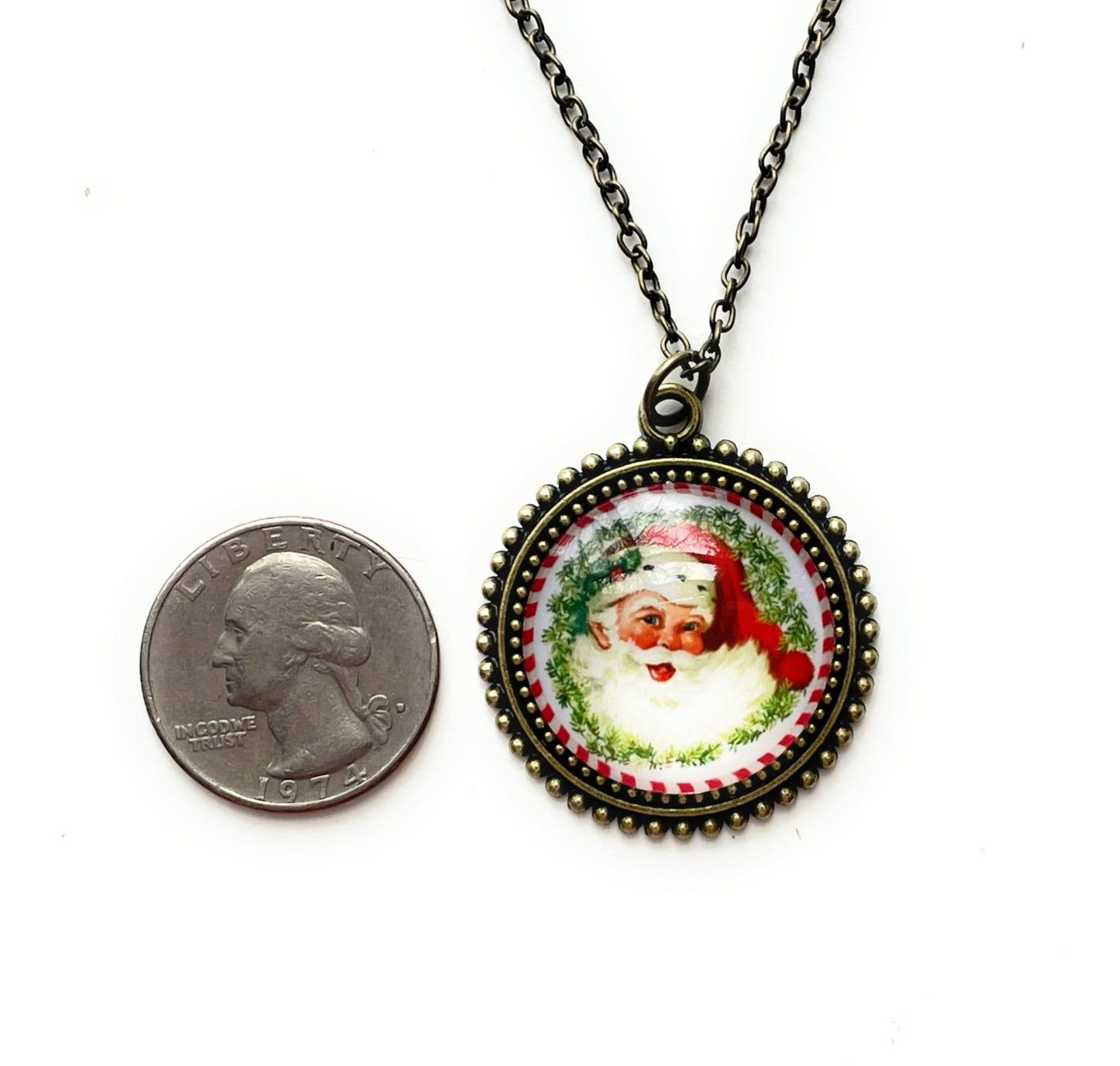 Vintage Santa Claus Christmas Necklace - Handmade - Holiday Jewelry for Women