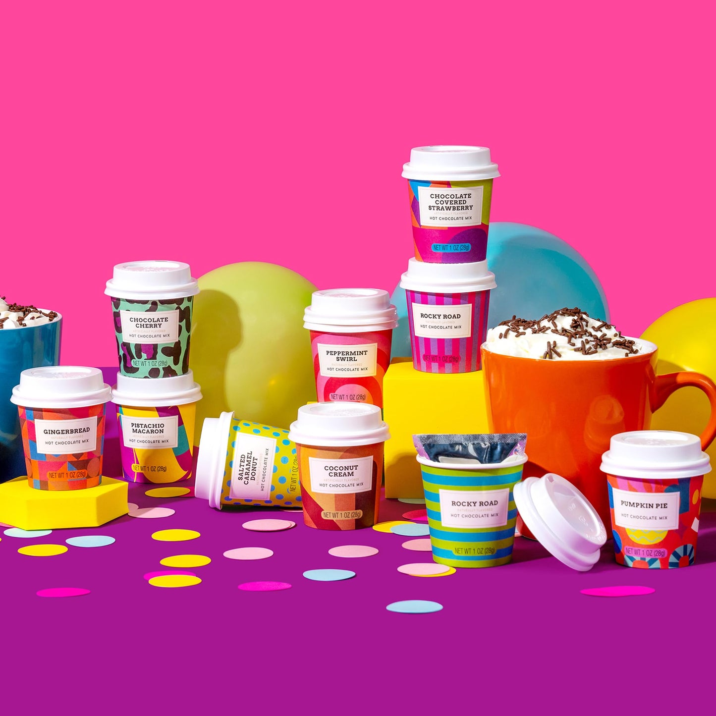 BomBombs, Hot Chocolate Mix Gift Set with Mini Cup Packaging, Dessert Flavors Include Rocky Road, Cookies Butter, Pumpkin Pie & More, Set of 12