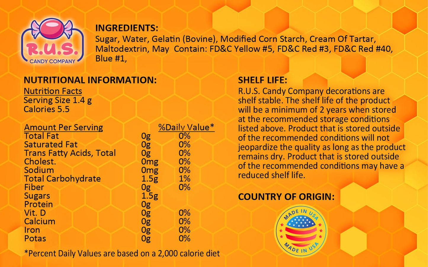 Bees Cakes Decorations- Bumble Bee Shaped Edible Hard Sugar Decorations, 48 pcs by R.U.S. Candy Company