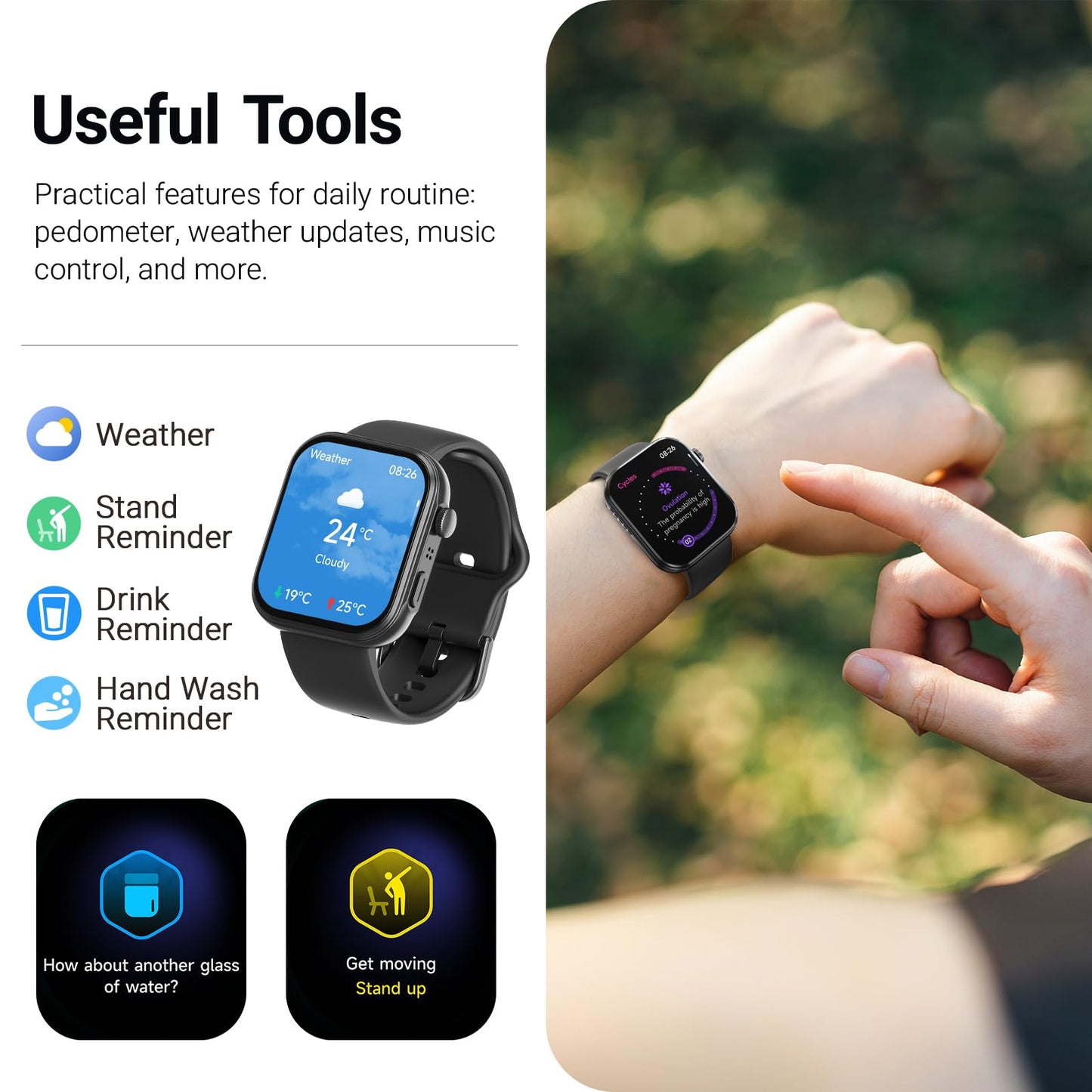 TOZO AMOLED S6 Smart Watch 1.85" Ultra-Clear Screen Dynamic Faces Bluetooth Call,100+ Sports Modes Fitness Activity Tracker with Sleep Monitor IP68 Waterproof Black