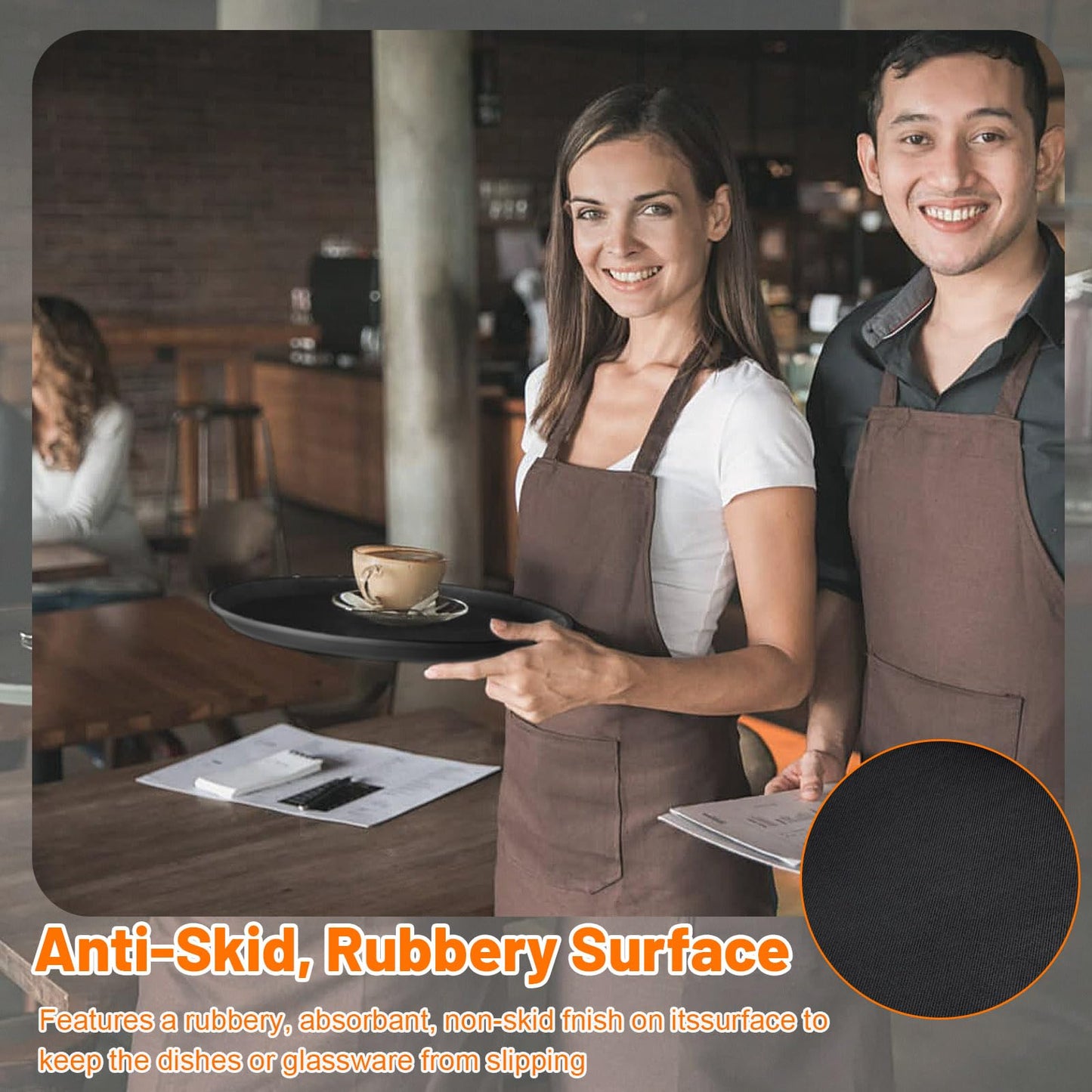 6 Pieces Restaurant Serving Tray, Non Slip Surface Round Tray Plastic Food Meals Server with Raised Edges for Home, Kitchen, Restaurant, Cafeteria, Bar, Hotel (Black, 6 Pcs 11 Inch)