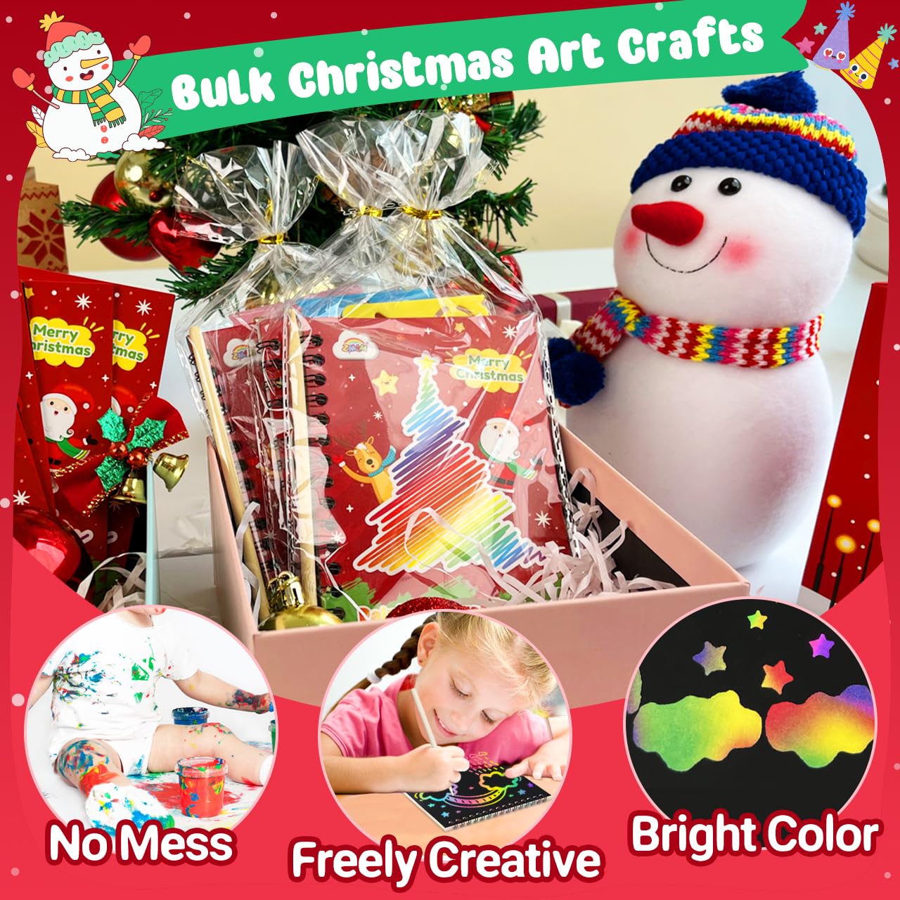 ZMLM Rainbow Scratch Party Favors Kids: Birthday Gifts Toy Bulk Scratch Art Notebook 24 Pack Birthday Goodie Bags Stuffers Girls Boys Art Craft Pad Classroom Prizes School Teacher Supplies (Christmas)