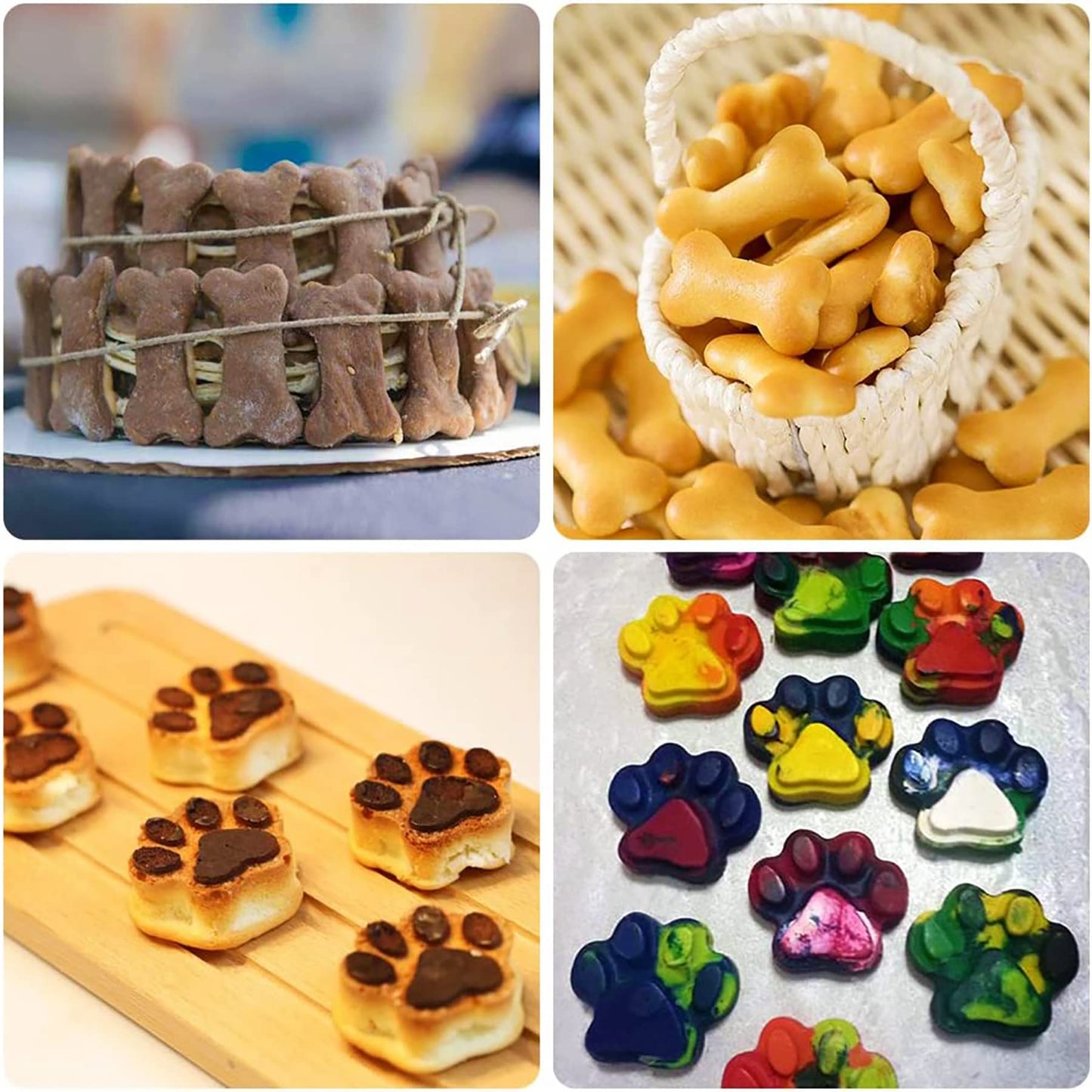 Set of 15 Non-Stick Silicone Dog Treat Molds - Paw and Bone Shapes, Ideal for Frozen Treats, Baking Jelly, Candy, Chocolate, Dog Snack Biscuits