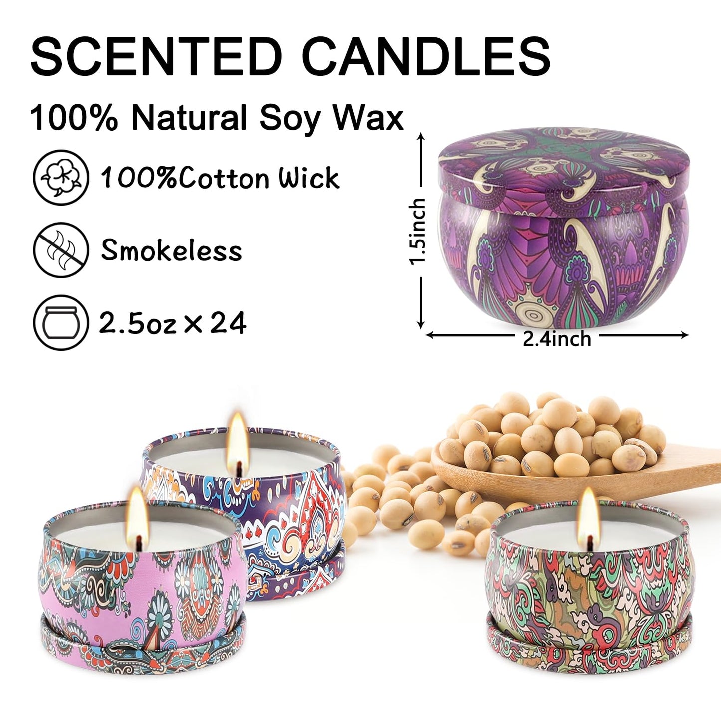 24 Scented Candles Set - Natural Soy Wax and Fragrance - 2.5 Oz Jar Candle Gifts Set for Home Decor Bath Relaxing
