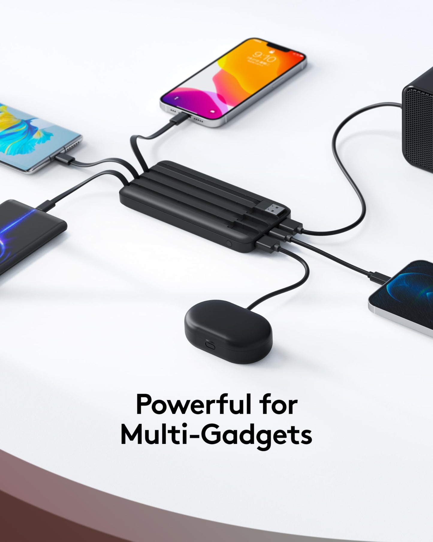 Orfeika Portable Phone Charger, 10000mAh Portable Charger Power Bank with Built-in Cables, Travel Essential Battery Pack Compatible with iPhone, Samsung, Google, iPads, Tablets, etc