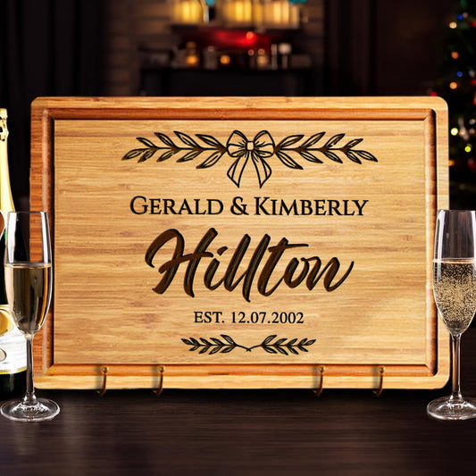 Personalized Cutting Board with Name Engraved Wedding Gifts, Unique Christmas Gift for Family, Wooden Anniversary Charcuterie Board Kitchen & Housewarming Gifts for Couples
