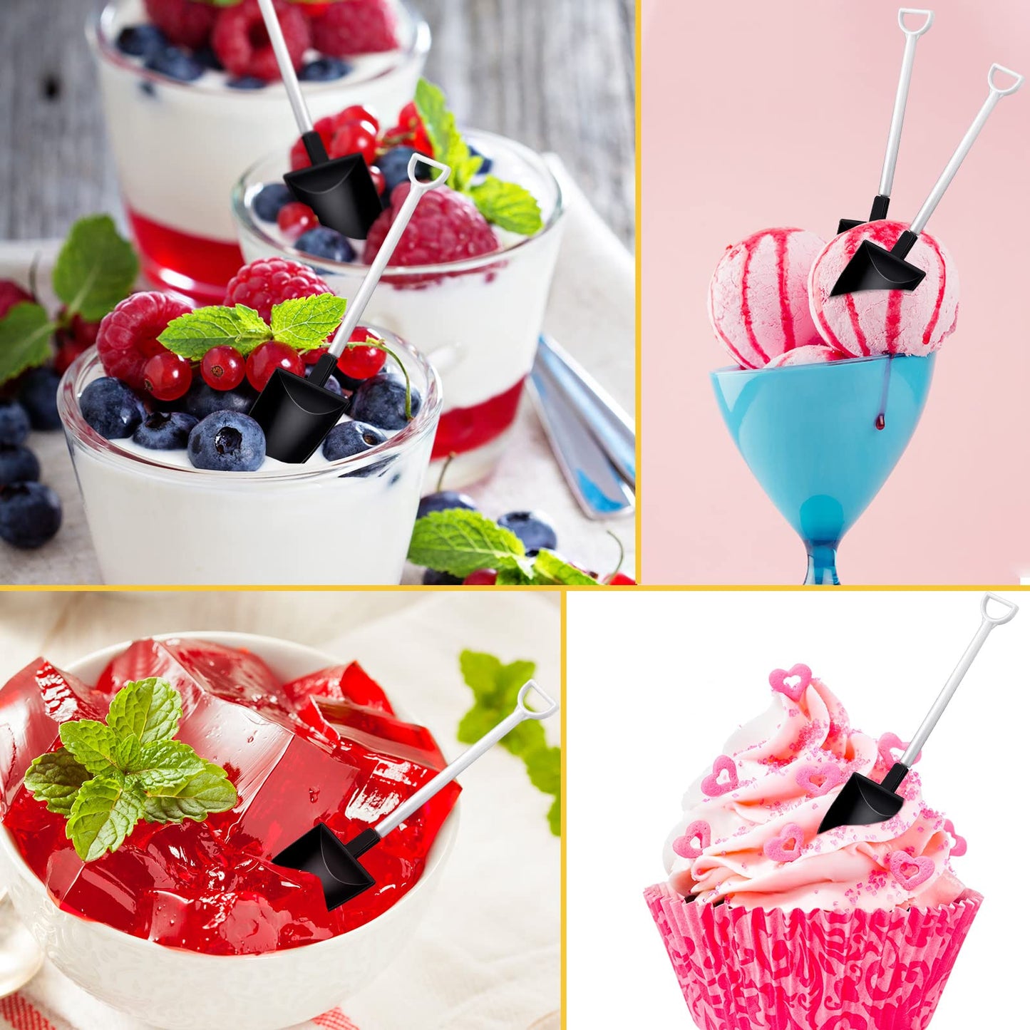 BBTO 150 Pieces Party Supplies - 50 Plastic Shovel Spoons, 50 Cake Dessert Cups, 50 Construction Cupcake Toppers for Themed Birthday Party