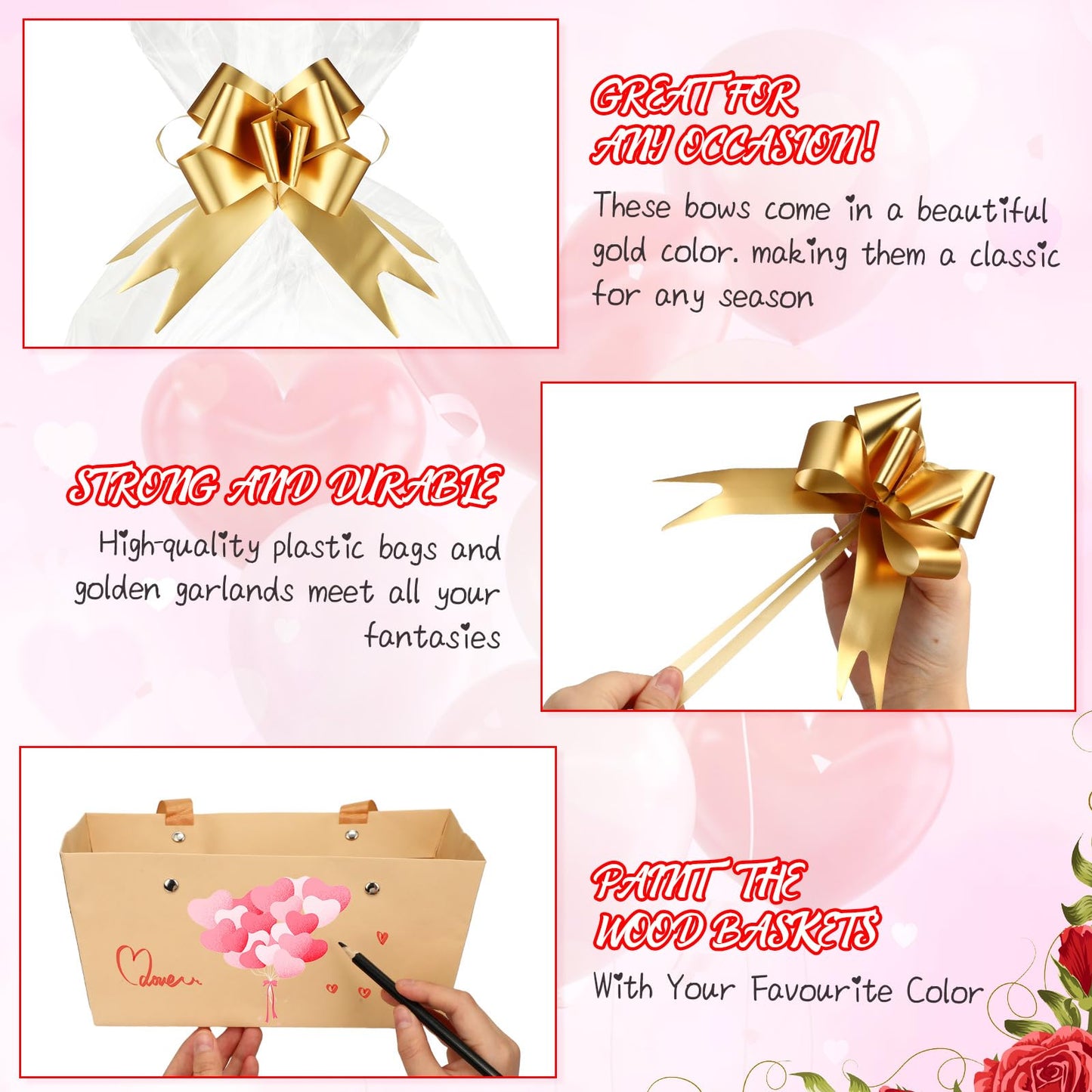 Colarr 12 Pack Baskets for Gifts Empty Bulk Kraft Empty Gift Basket Kit with Handle Wrapping Bag Bow Sturdy Market Tray to Fill for Wedding Bridal Shower Birthday Christmas Party Favor(Gold)