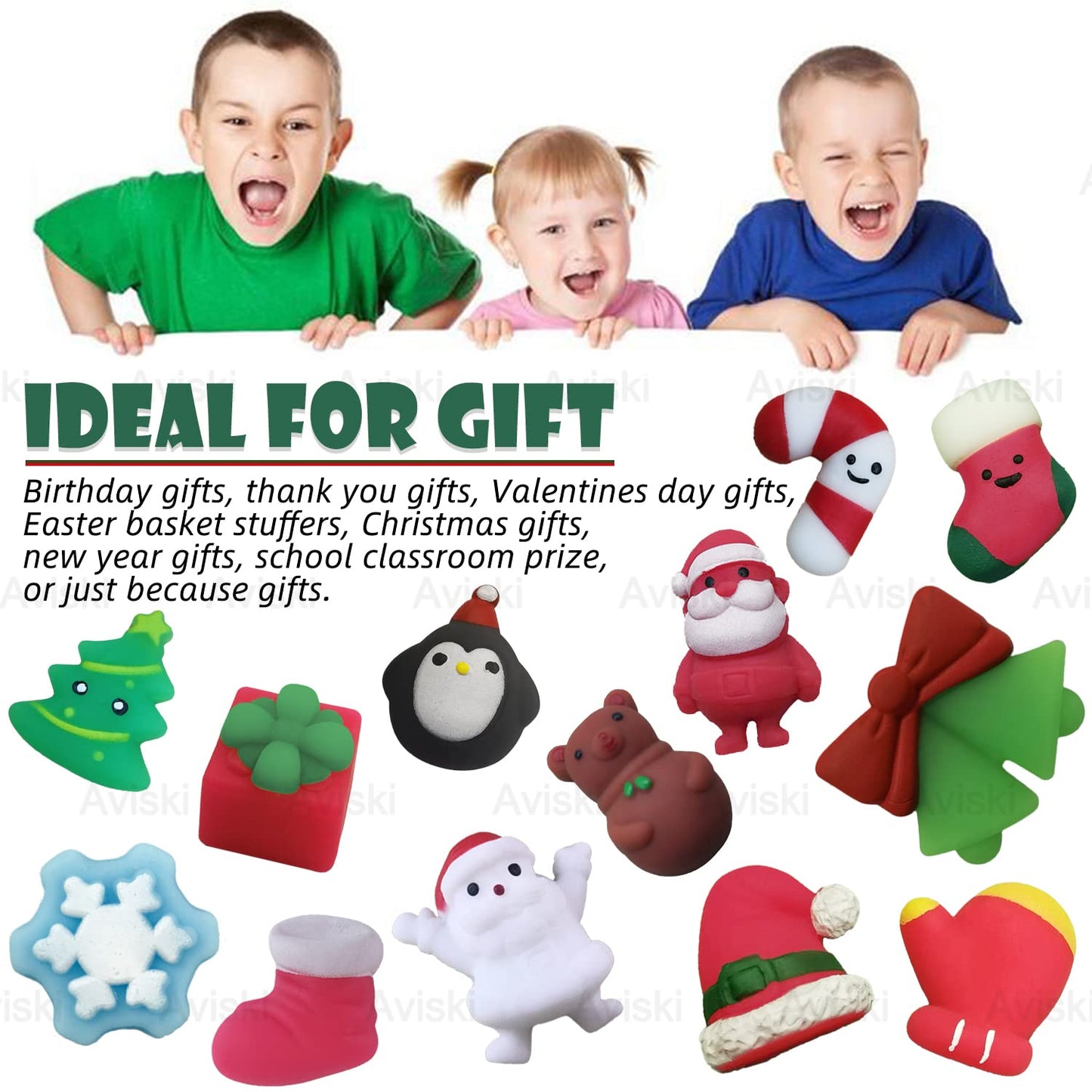 100PCS Christmas Mochi Squishy Toys, Mini Kawaii Christmas Squishies Soft Fidget Toys Stress Squeeze Toys Party Bags Filler, Small Stocking Stuffers for Boys Girls Birthday Gifts