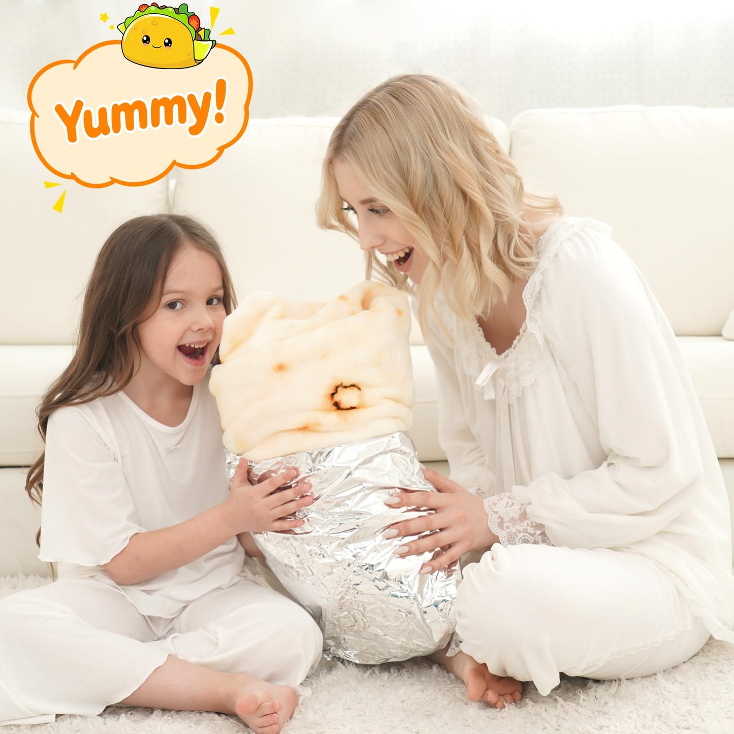 CASOFU Burritos Tortilla Throw Blanket, White Elephant Gift for Adults Teens Kid Men Women, 285 GSM Soft Flannel Realistic Taco Food Blanket Funny Birthday Gag Gift for Boy and Girl(Beige, 71 inches)