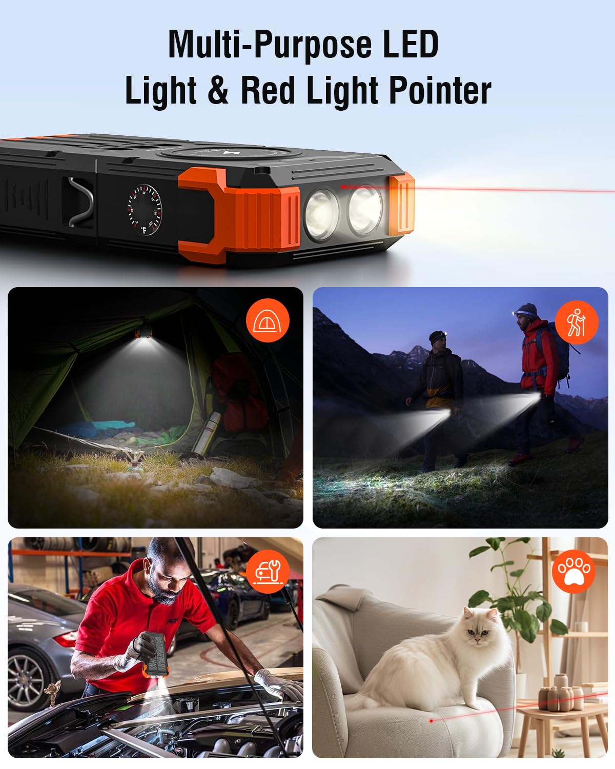 Sudrov Solar Charger Power Bank, 42800mAh Wireless Portable Charger with USB-C in/Output, QC3.0 Fast Charging 15W 4 Ports Outdoor Battery Pack Built-in Dual Led Flashlights for iPhone Samsung etc