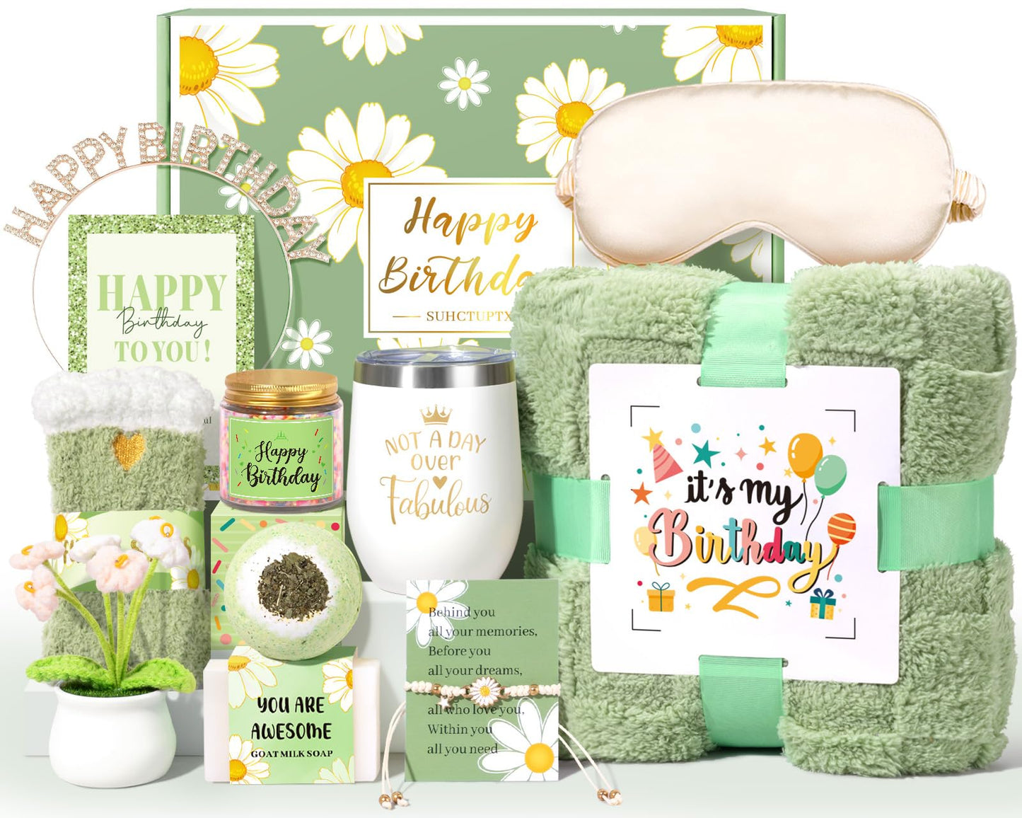 Birthday Gifts for Women, 12pcs Happy Birthday Gift Basket for Women Unique Gifts Set Ideas Relaxing Birthday Box w/ Blanket for Her Mom Best Friends Female Sister Coworker Her Friendship