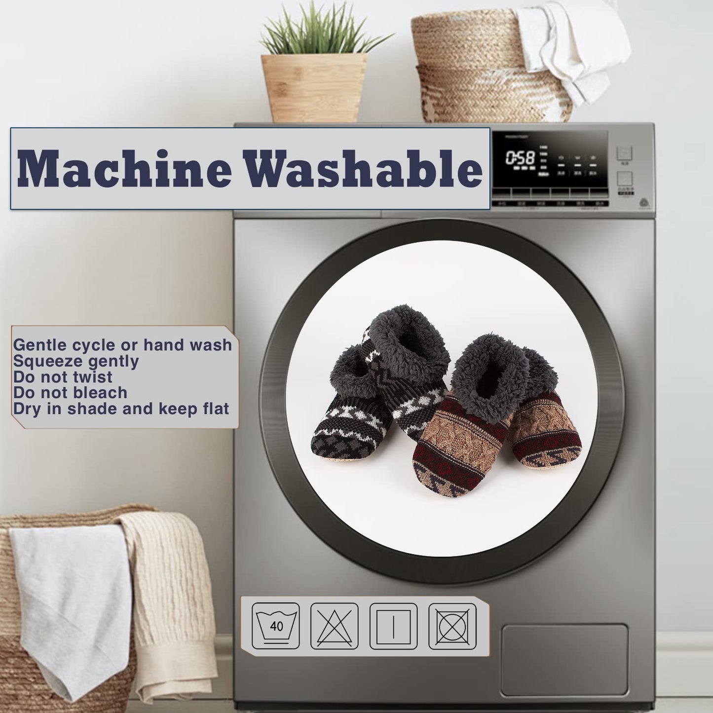 Cozylook 2-Pack Men's Knit House Slippers Soft Soles, Cozy Fuzzy Socks with Non-Slip Grippers, Warm Indoor Shoes, Unique Gifts for Christmas, Size 12-13