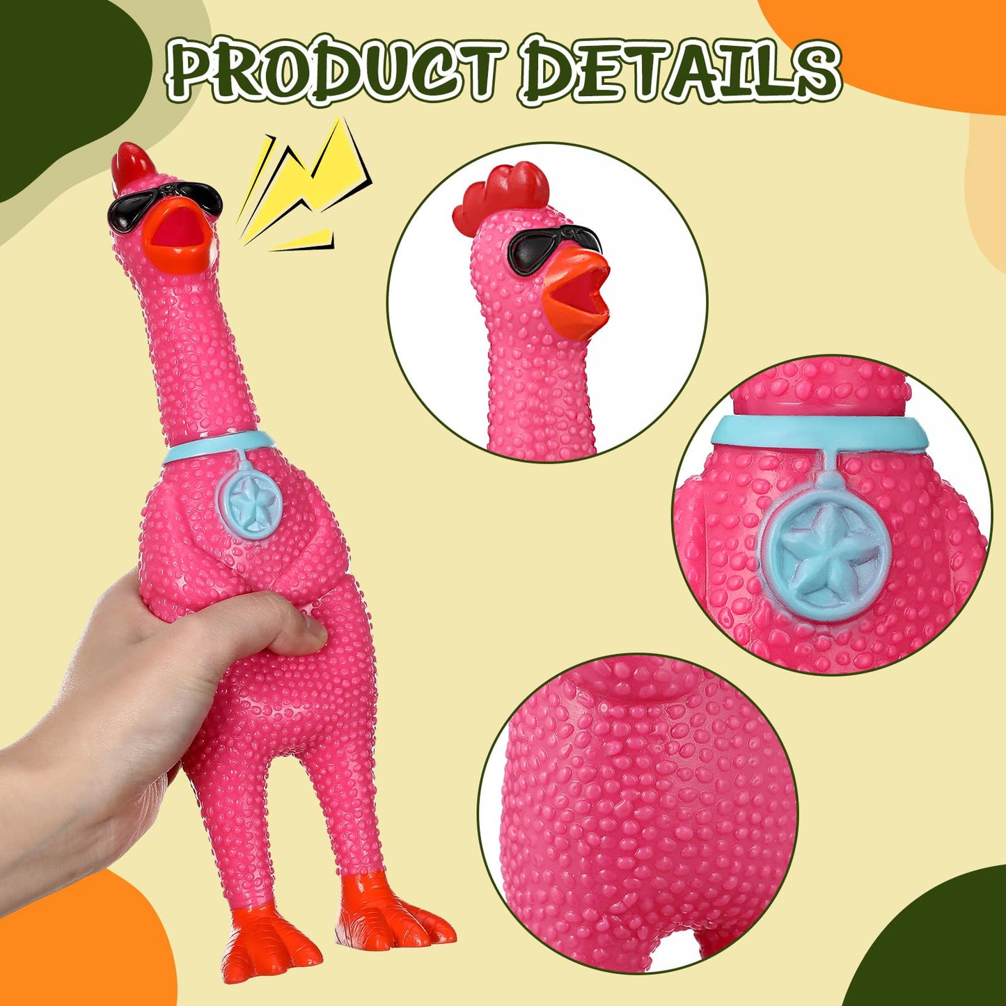 Suilung 8 Pcs Silly Rubber Chicken Screaming Chicken Dog Toy with Squeaker Large Squeaky Prank Noise Maker for Party Gift Prank Novelty Gifts Rubber Dog Toys(11 Inch,Mixed Style)