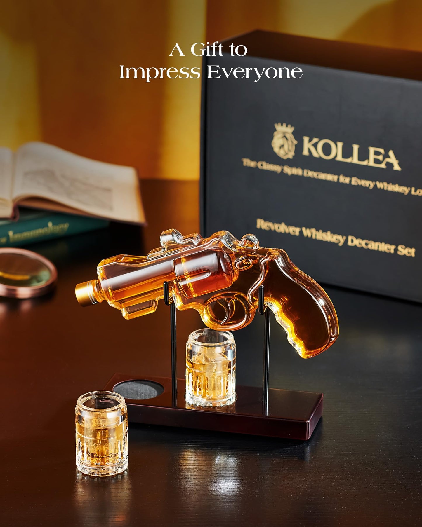 Birthday Gifts for Men Dad, Kollea Gun Whiskey Decanter Set with Shot Glass, Cool Anniversary Christmas Gifts Ideas for Him Husband Brother, Funny Military Retirement Present, Home Bar Drinking Party