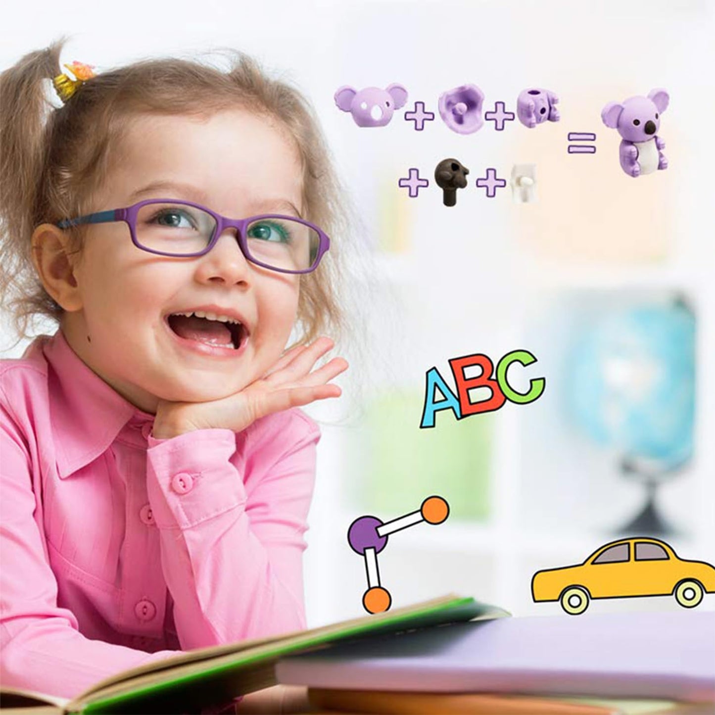 URSKYTOUS 60Pcs Animal Erasers Desk Pets for Kids Animal Pencil Erasers Bulk Puzzle Eraser Toys Gifts for Classroom Prizes,Game Reward,Treasure Box,Easter Egg Fillers,Goodie Bag Stuffers,Party Favors