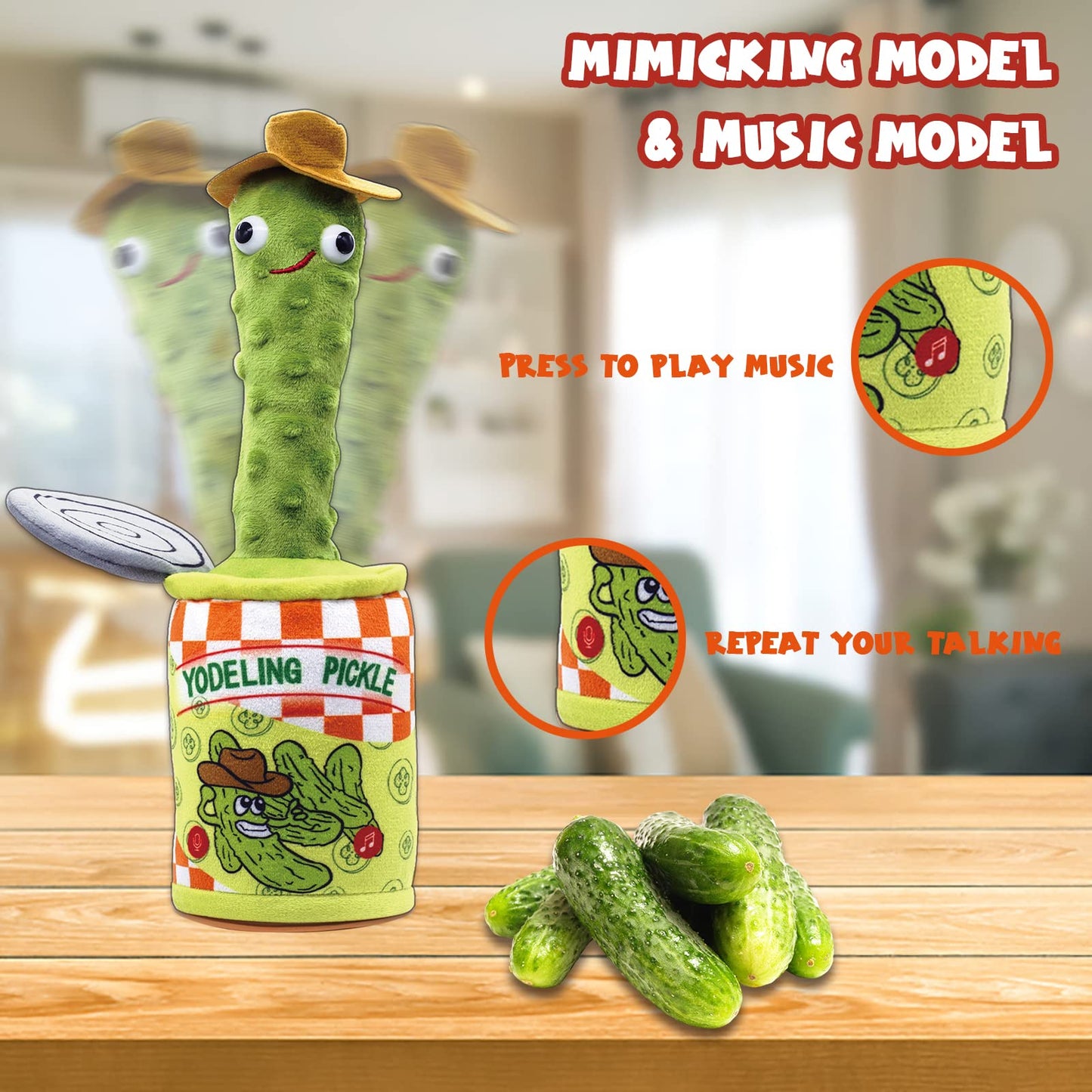 Yodeling Pickle, Talking Yodeling Toy Repeats What You Say, Singing Pickle Plush Toys - Rechargeable Twisted Mimicking Toy Singing Dance, Funny Prank Novelty Gag Gifts for Adults & Kids