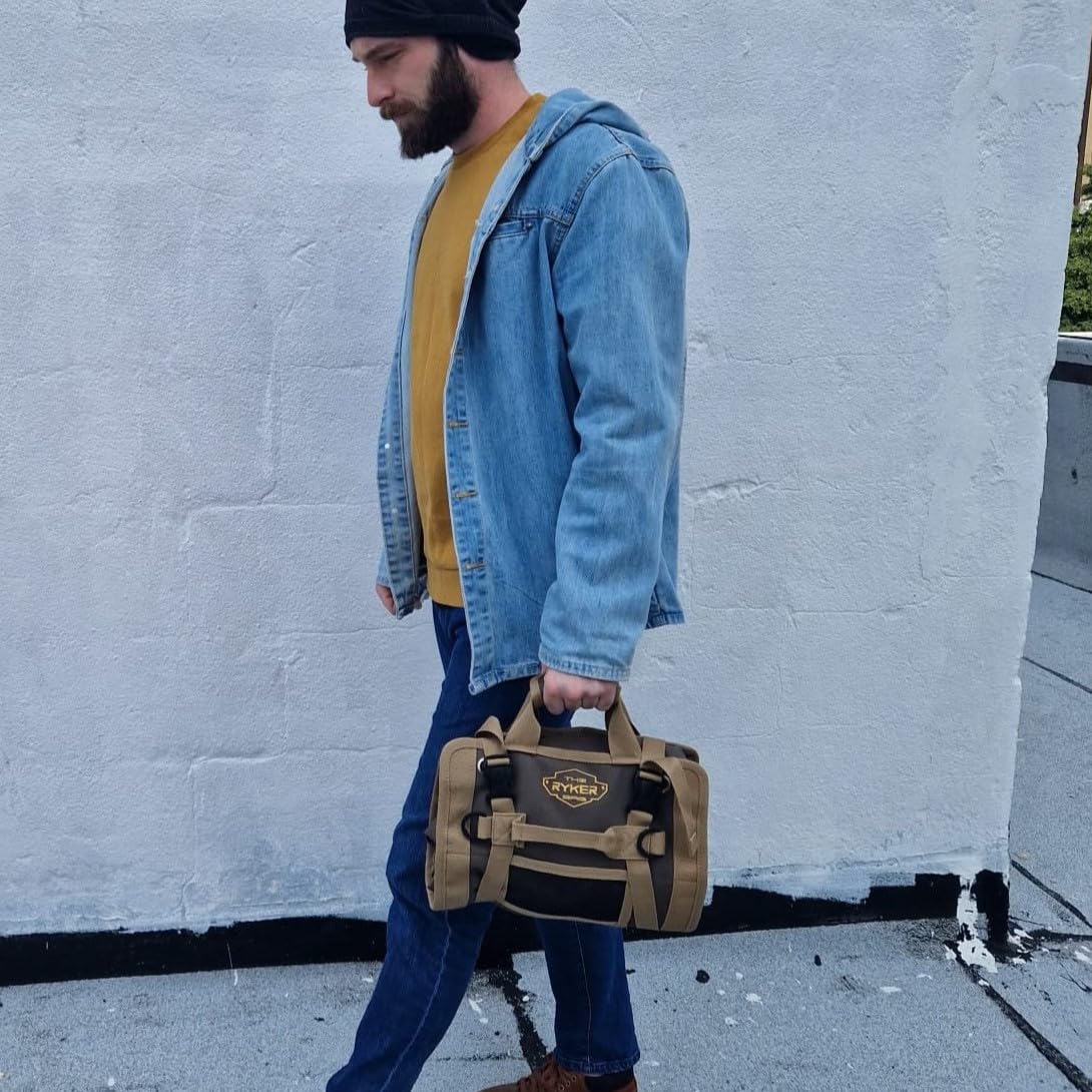 The Ryker Roll Up Tool Bag Organizer Gifts for Dad. Heavy Duty Motorcycle Tool Roll Bag Organizer. Portable Rollup Toolbag w/Detachable Pouches - Tools Bags Mens gifts for him - Mechanic & Electrician