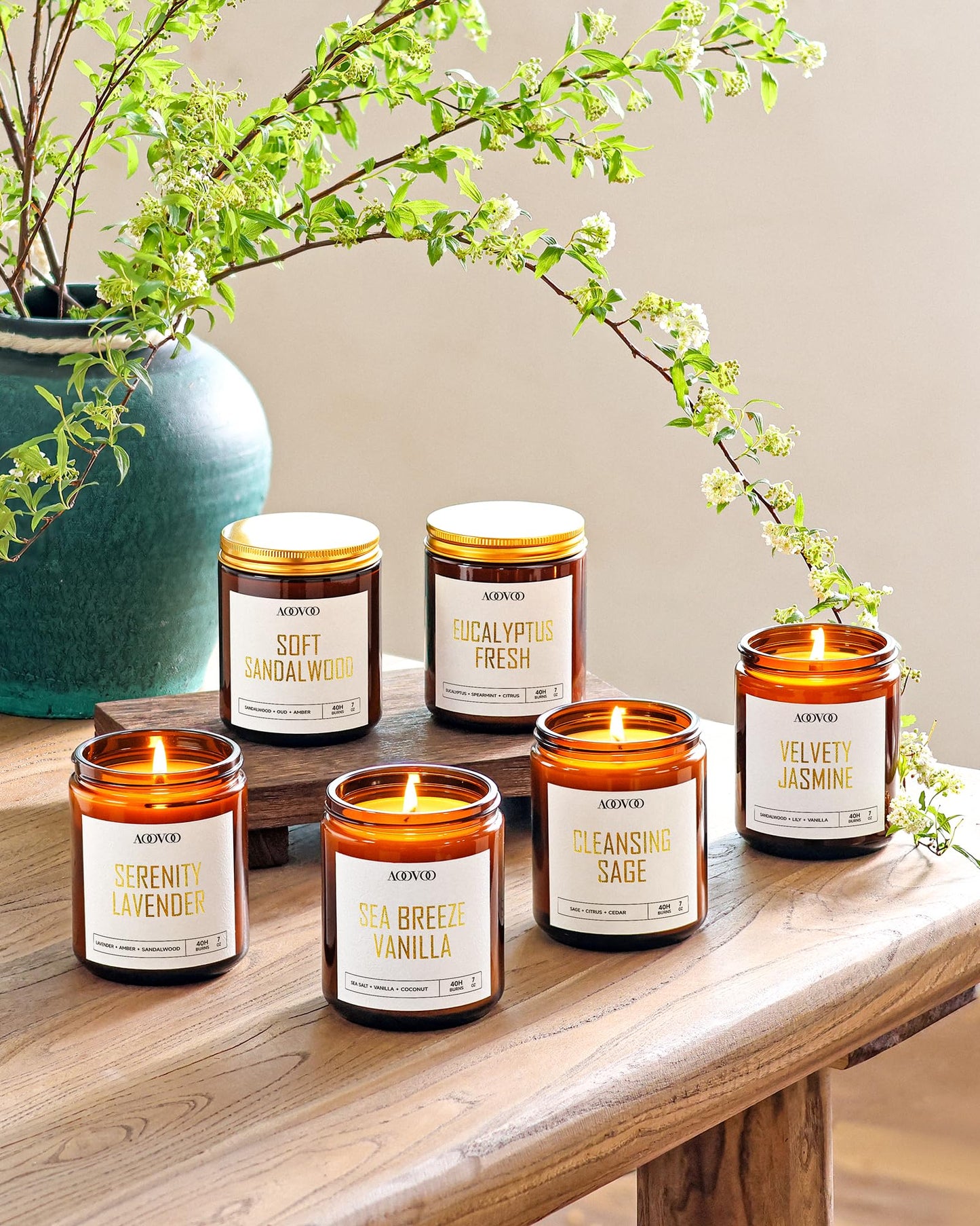 AOOVOO Candles Set - 6PC Scented Candles, Soy Candle, Aromatherapy Candle, Soy Wax Candle, Candle for Home Scented, Lavender/Vanilla/Eucalyptus/Sage/Jasmine/Sandalwood