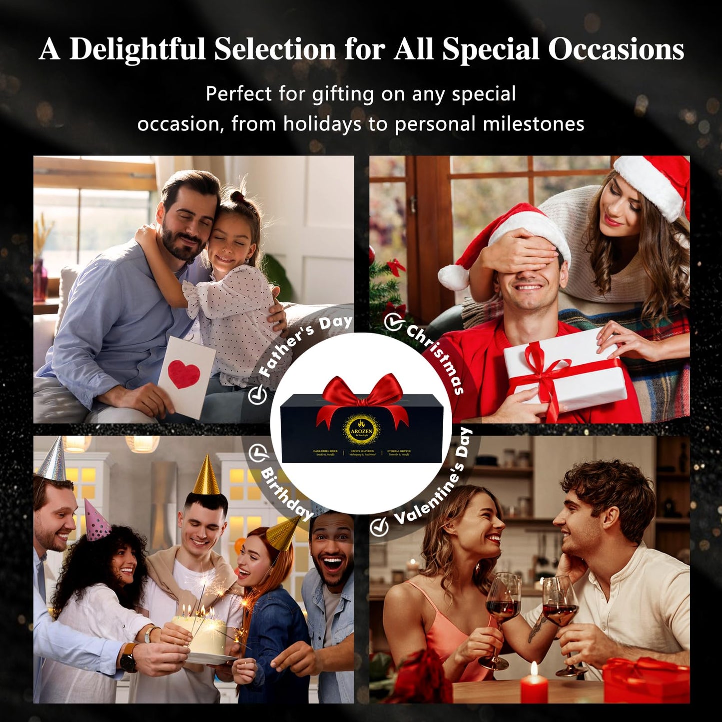 AROZEN 3 Pack Scented Candles Set | Men Candle Gift Set, Aromatherapy Scented Candles for Home, Gifts for Men Dad Fathers Day, Soy Candle of Lavender, Mahogany Teakwood & Smoke Vanilla,70H Burn Time