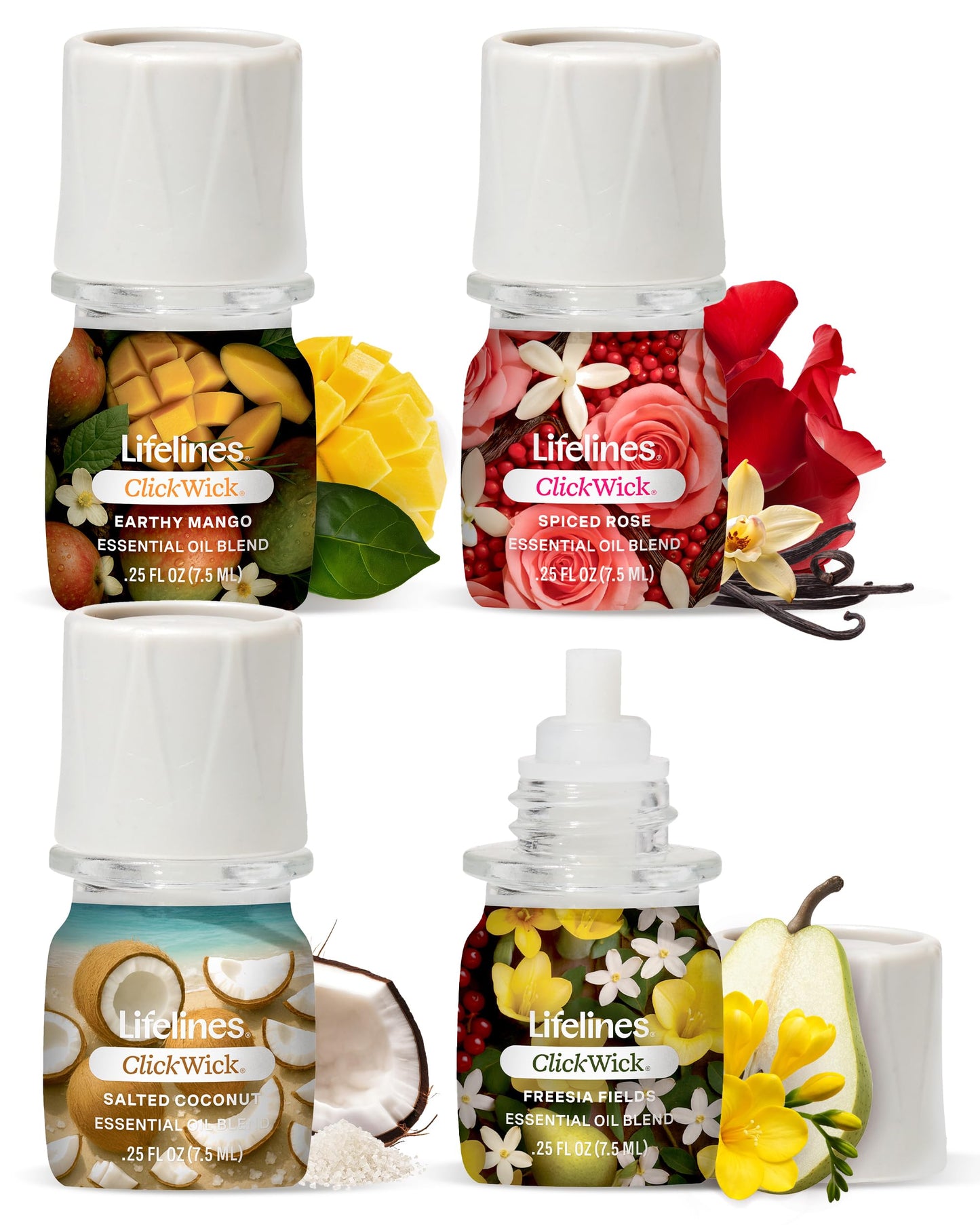 ClickWick Essential Oil Blends for Lifelines Diffusers, 4-Pack Lush Earth Collection - Essential Oil Blend Refill for Candle, Plant & Shower Aromatherapy Diffuser - Fragrance for Diffusers