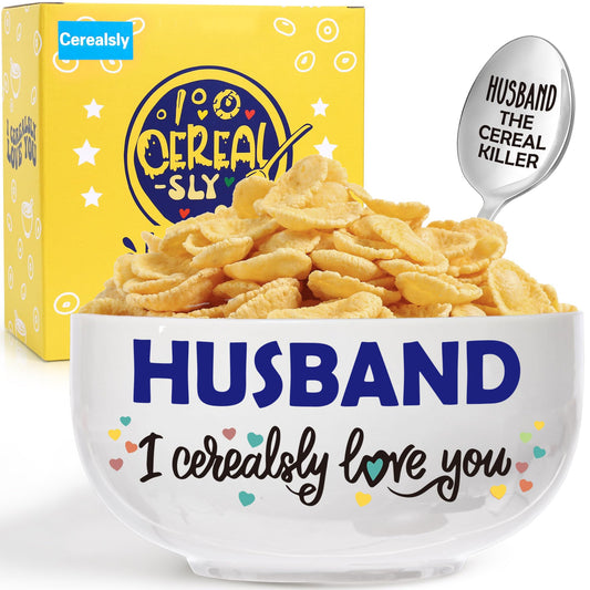 BackURyear Husband Gifts from Wife, Best Wedding Anniversary Christmas Birthday Gift for Him Men from Wife, Husband I Cerealsly Love You, Romantic Cereal Bowl Presents Box