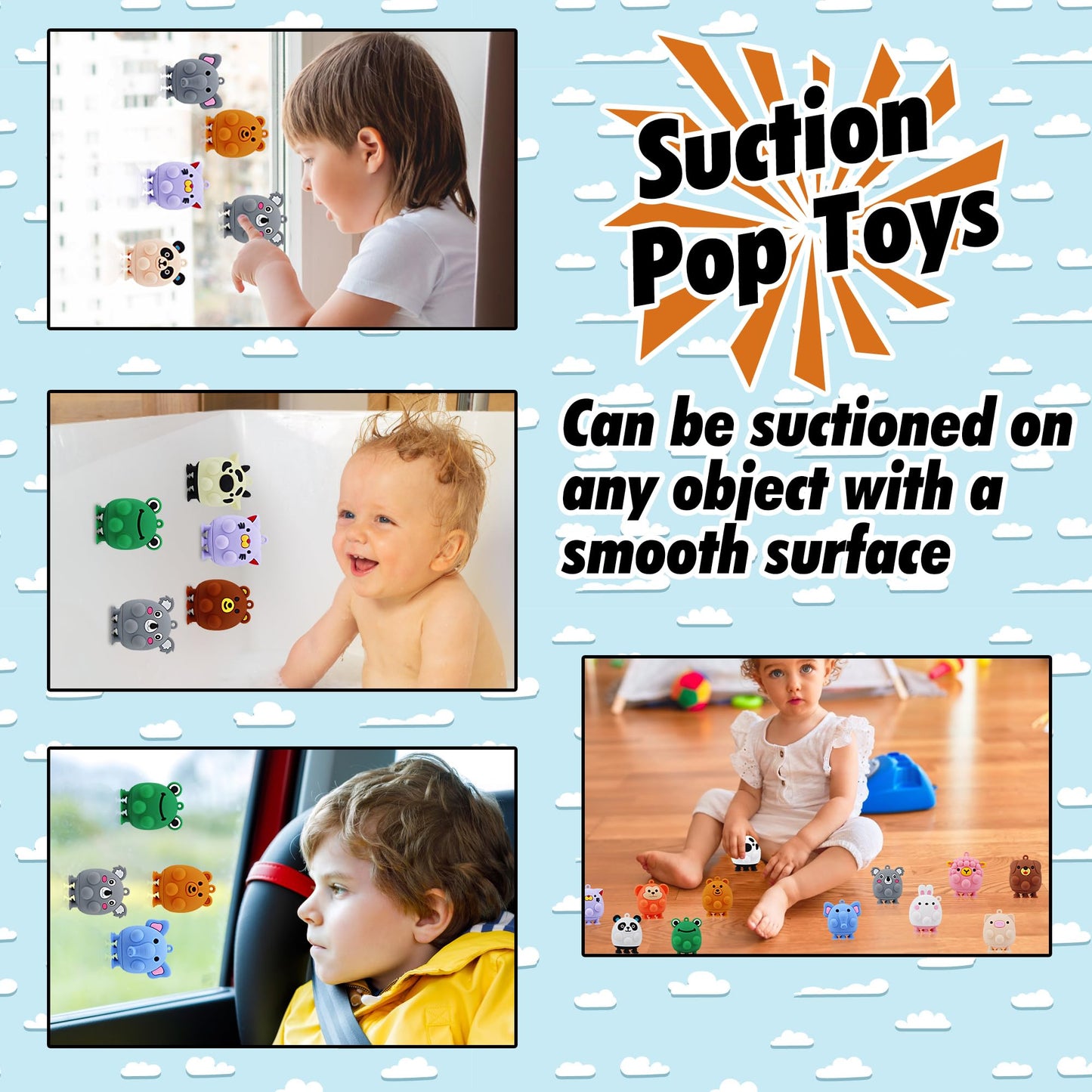 ChildFun 24 PCS Party Favors for Kids,3D Animal Pop Toys,Goodie Bags Stuffers for Kids,Pinata Stuffers Carnival Prizes,Fidget Toys Bulk,Prize for Classroom,Suction Toys for Toddlers