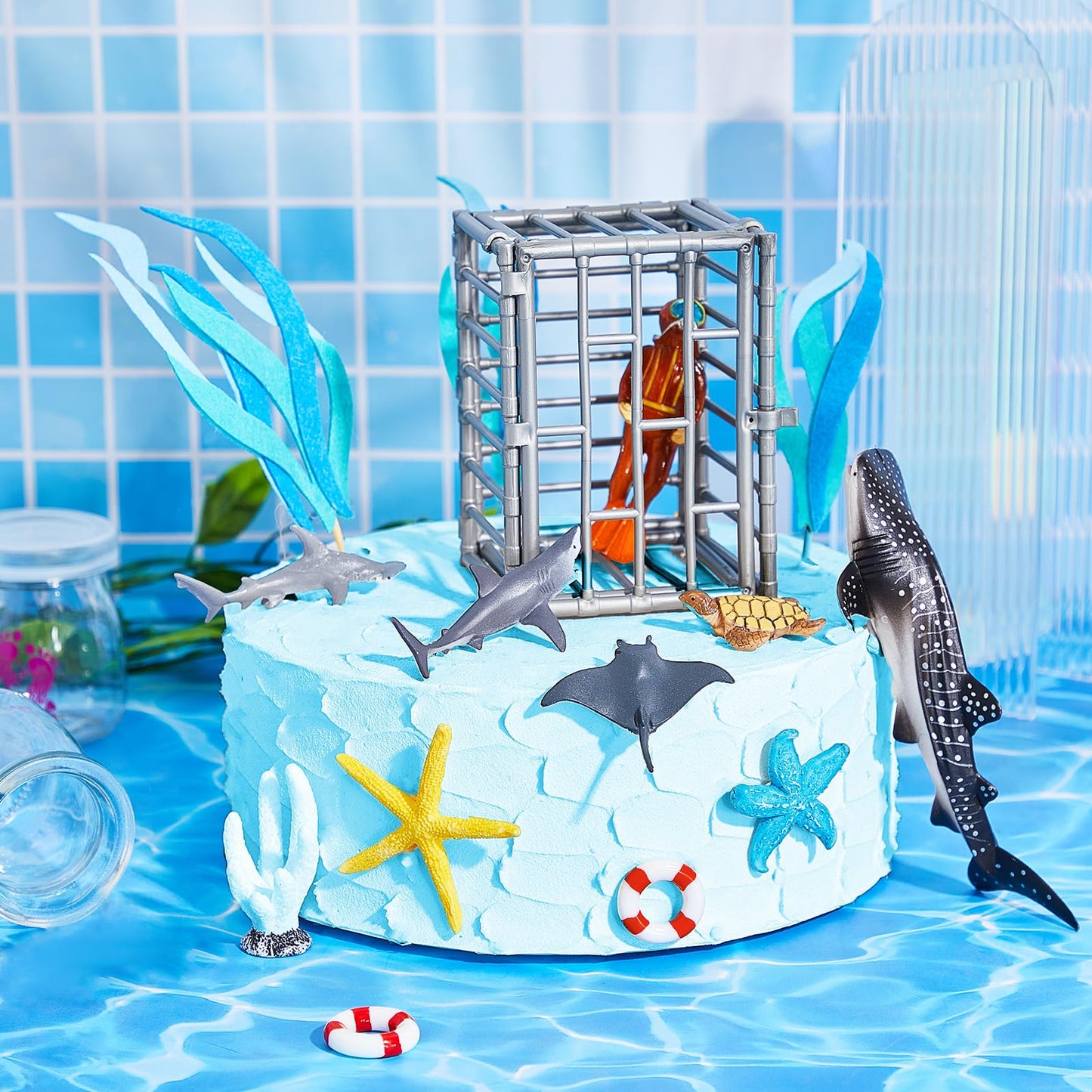 MiniInflat 19 Pcs Shark Cake Topper Cupcake Topper Baby Birthday Decorations Shark Figurines Sea Creatures Decor Ocean Theme Cupcake Picks for Birthday Shower Party