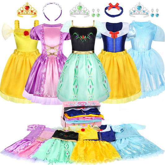 18 Pcs Princess Dress Up Clothes for Little Girl Role Play Costume Gift Set, Princess Dress Up Toys for Toddler Girls, Birthday Christmas Party Gifts for Girls Aged 3-6 Years Old