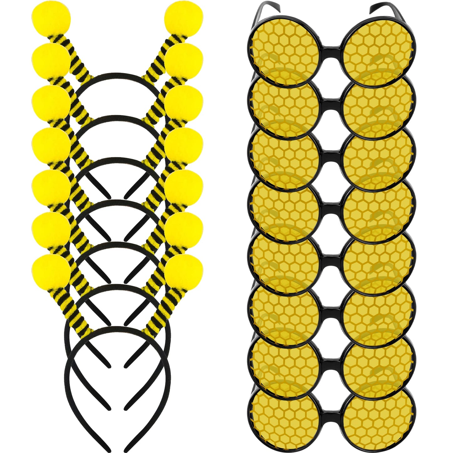 Trounistro 16 Pack Bee Headband and Glasses Set Bee Antenna Headband Boppers with Bee Sun Glasses Honey Bee Costumes for Fancy Dress Party Halloween Decoration