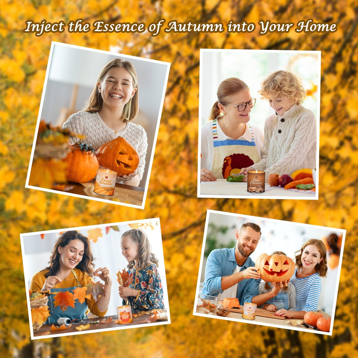 4 Pack Scented Fall Candles Set, 36oz Aromatherapy Soy Wax Candles for Home Scented, Halloween House Warming Gifts Birthday Candle for Women Halloween Apple Pie/Autumn Wreath/Cinnamon/Pumpkin Candle