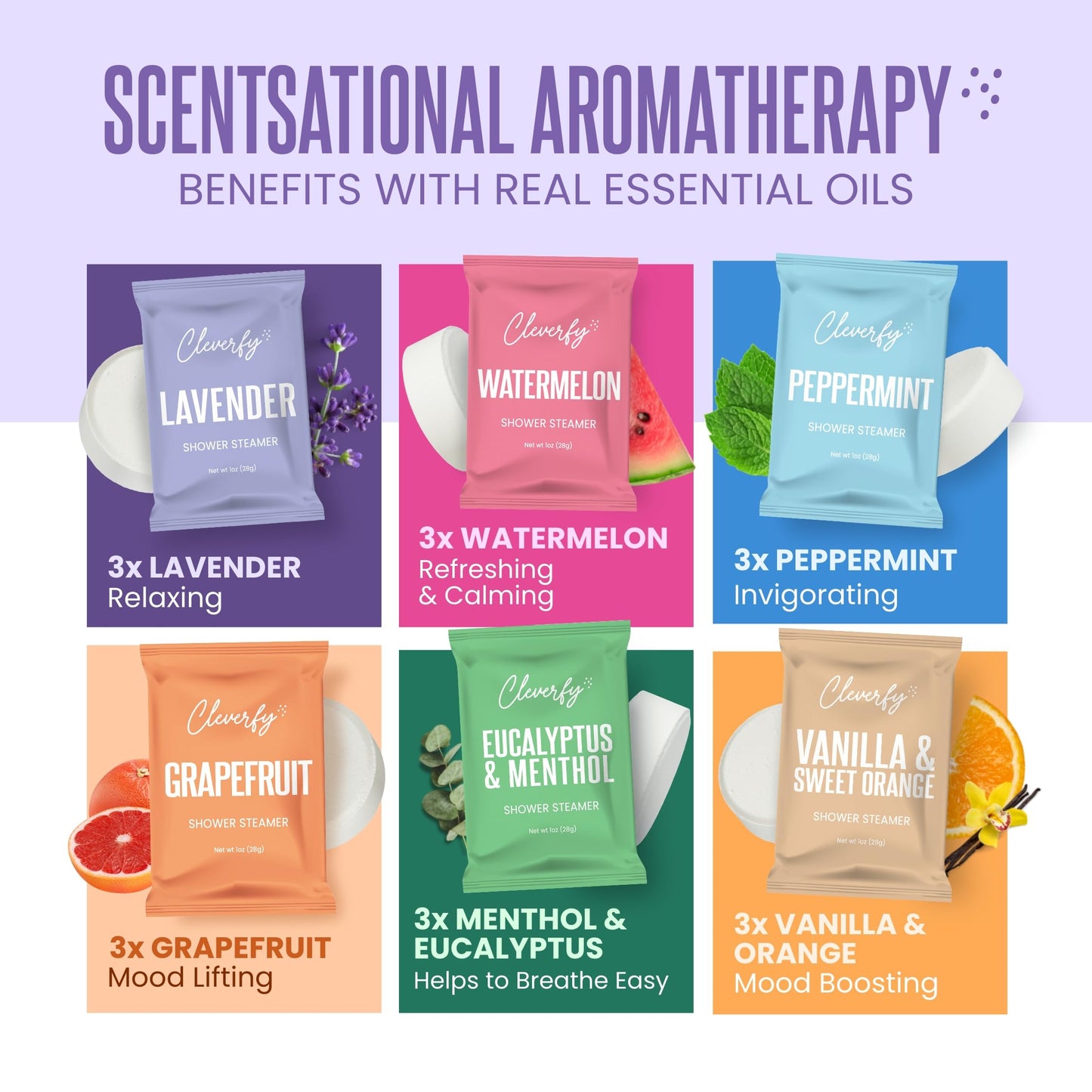 Cleverfy Shower Steamers Aromatherapy for Women and Men – Self-Care Shower Bombs for Stress Relief and Relaxation – 18 Tablets
