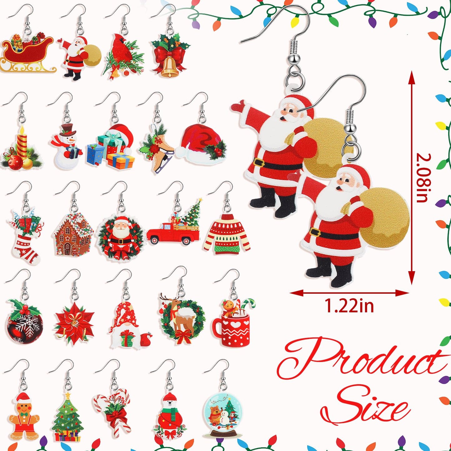 Misdary 24 Pairs Christmas Drop Earrings Bulk Thanksgiving Xmas Holiday Acrylic Dangle Earrings Christmas Tree Bow Deer Snowflake Garland Red Truck Earrings Jewelry Set for Women Adults Gifts
