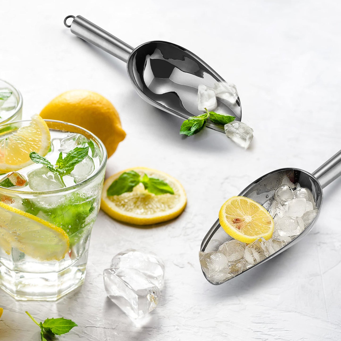 Mini Ice Scoop Set of 8, E-far 3 Ounce Platinum Black Stainless Steel Scoops for Candy/Flour/Sugar, Small Metal Scoops for Party/Canisters Jars/Kitchen Bar/Ice Maker, Rust Proof & Dishwasher Safe