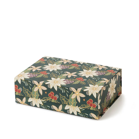 Soul & Lane Christmas Gift Box with Lid, 12.5" x 9.0" x 3.5", Christmas Magnetic Gift Box for Presents with Holiday Design and Sturdy Construction, Emerald Garden
