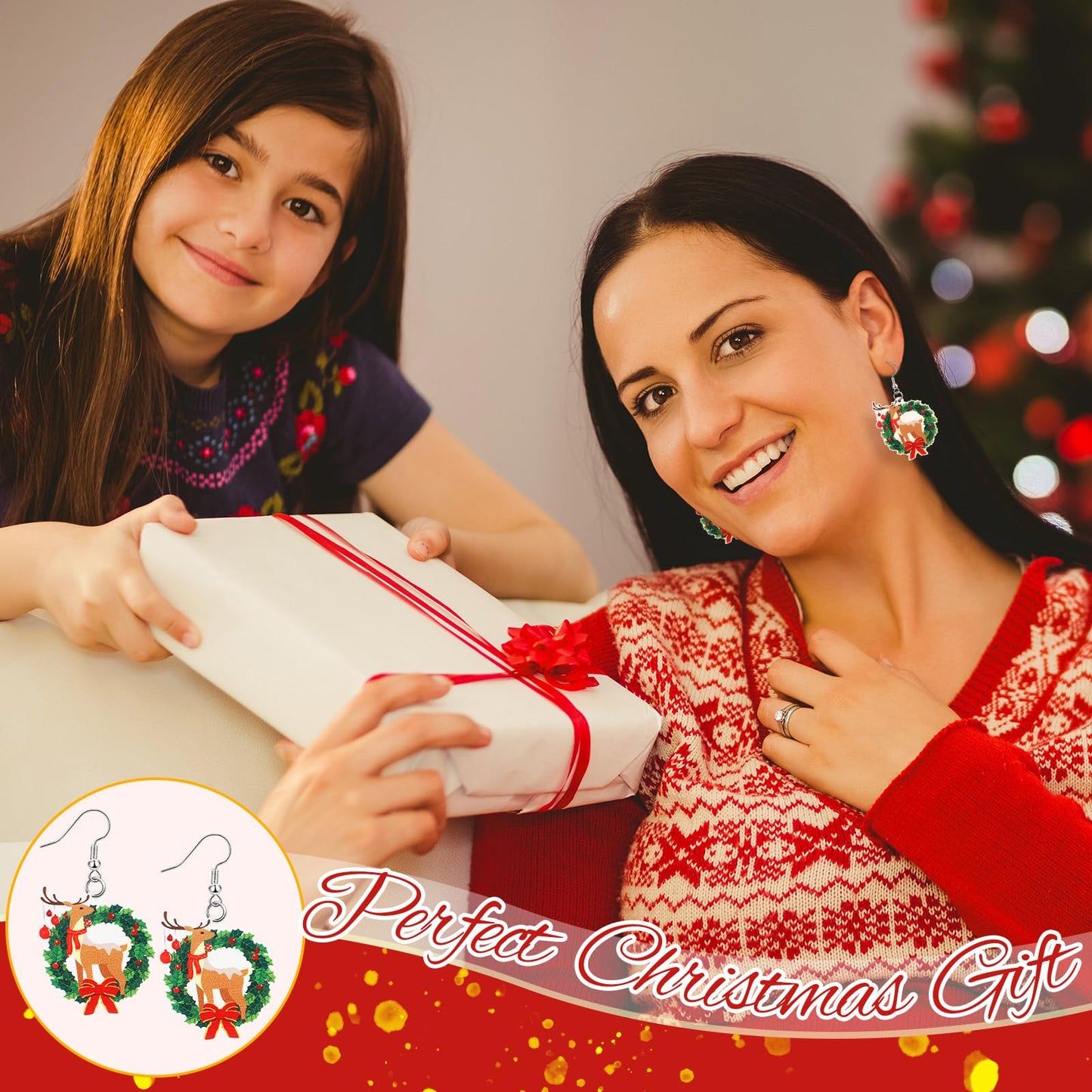 Misdary 24 Pairs Christmas Drop Earrings Bulk Thanksgiving Xmas Holiday Acrylic Dangle Earrings Christmas Tree Bow Deer Snowflake Garland Red Truck Earrings Jewelry Set for Women Adults Gifts