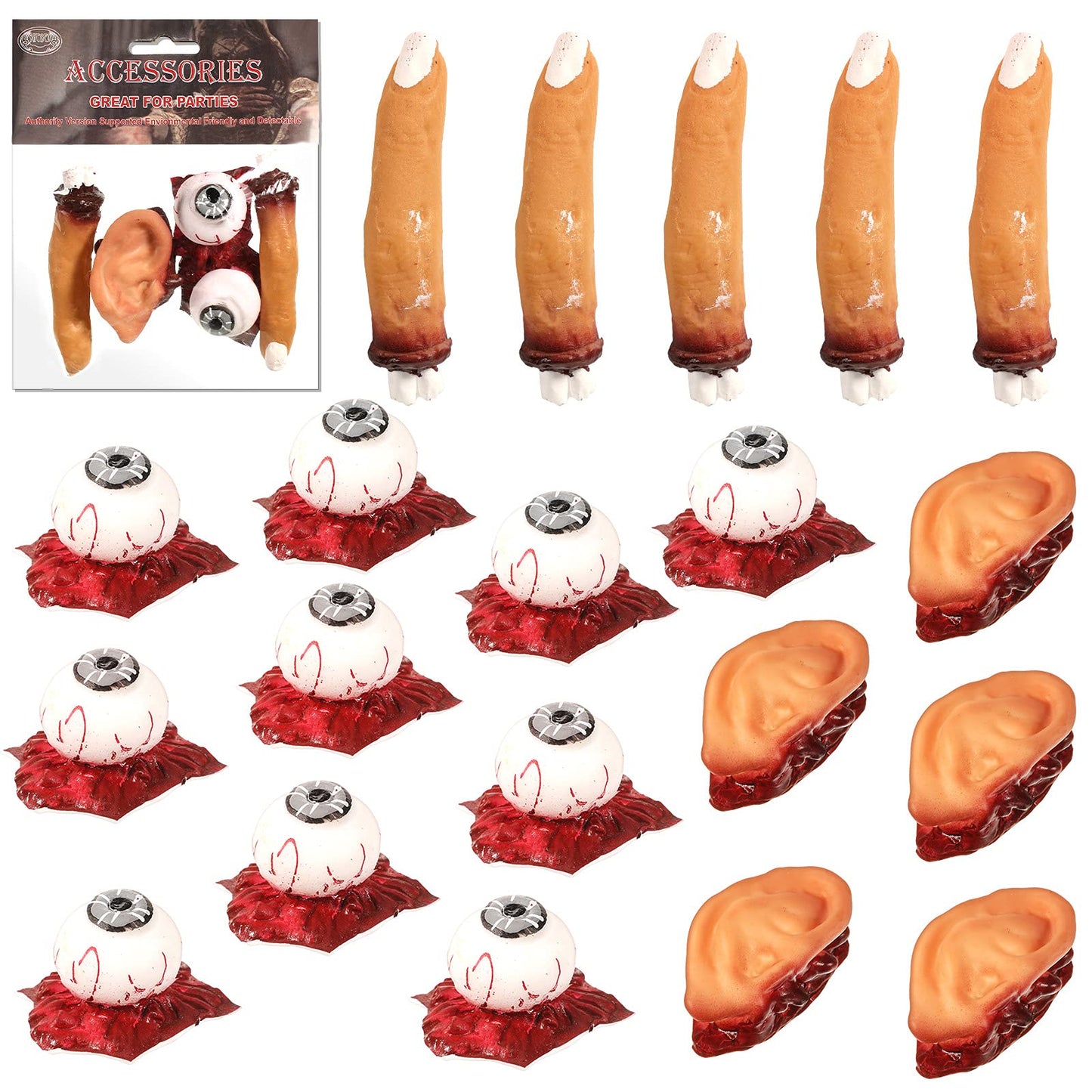 25 Pieces Halloween Bloody Fake Fingers Ears Eyeballs Broken Body Parts Creepy Severed Horror Scary Prank Toys Novelty Gag Props for Halloween Theater Party Decorations Supplies Haunted House Props