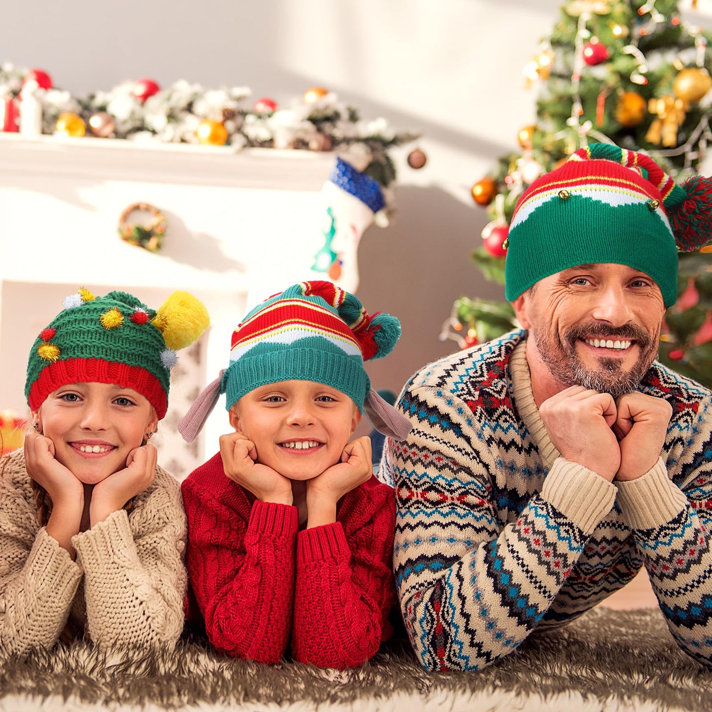 12 Pcs Christmas Knitted Hat Winter Santa Hat with Pom Xmas Elf Knit Crochet Beanie Skull Cap for Festive Party Adult Kids(Classic)