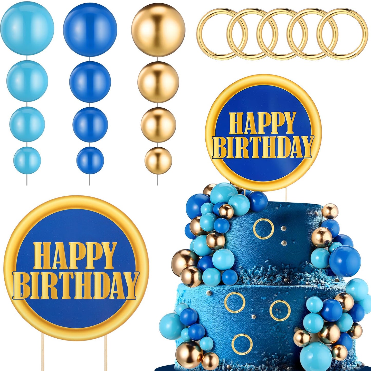 Chunful 66 Pcs Hedgehog Theme Cake Topper Happy Birthday Cake Decorations Blue Gold Balls for Baby Shower Cartoon Birthday Party Supplies