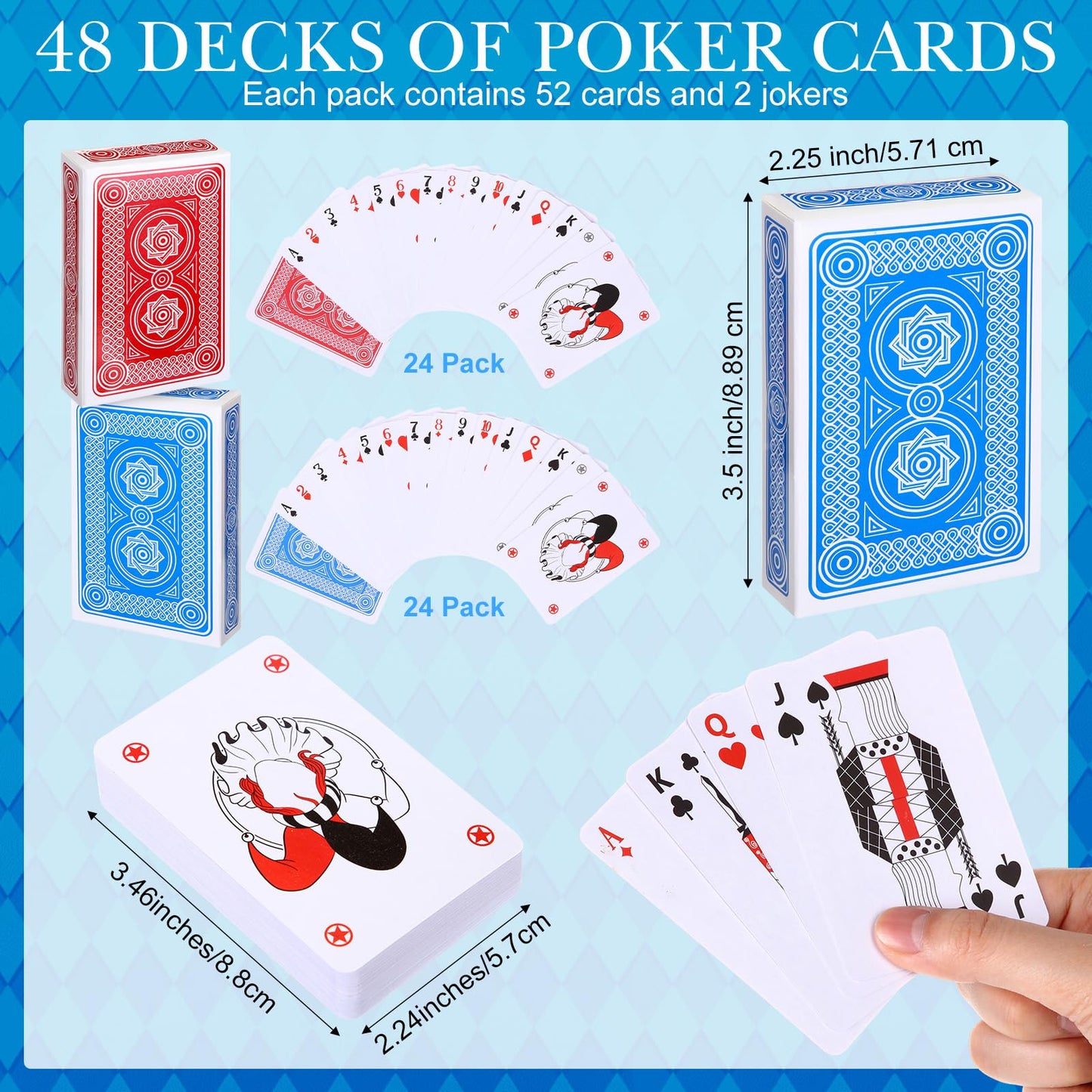 Zubebe 48 Pack Playing Cards Bulk Deck of Cards Standard Index Red and Blue Standard Playing Poker Size Travel Playing Item for Activities Party Supplies Games Novelty Gift