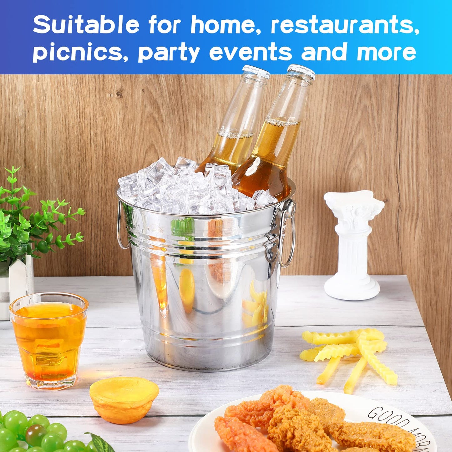 Mumufy 10 Pack Champagne Ice Buckets Stainless Steel Ice Bucket with Handles Party Wine Bucket Beverage Chiller Beer Cooler Bucket for Home Bar Club Party Supplies, 3 L/ 3.3 Qt(Silver)