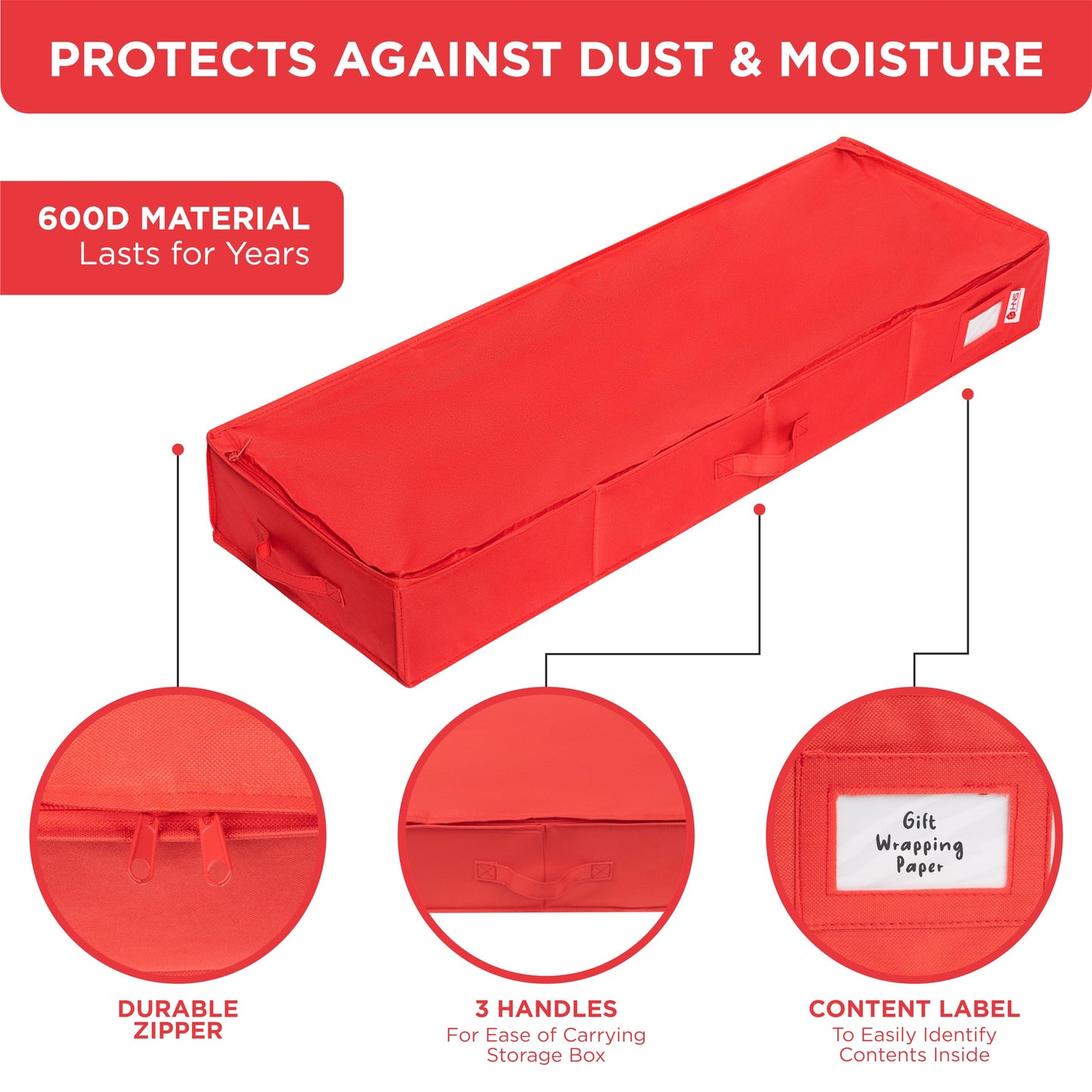 Premium Wrapping Paper Storage Container -Durable Material 600D tear-proof - Fits up to 27 Paper Rolls -Extra Pockets for Ribbons & Bows. Underbed Gift Wrap Organizer, Ideal for Holiday Christmas, etc