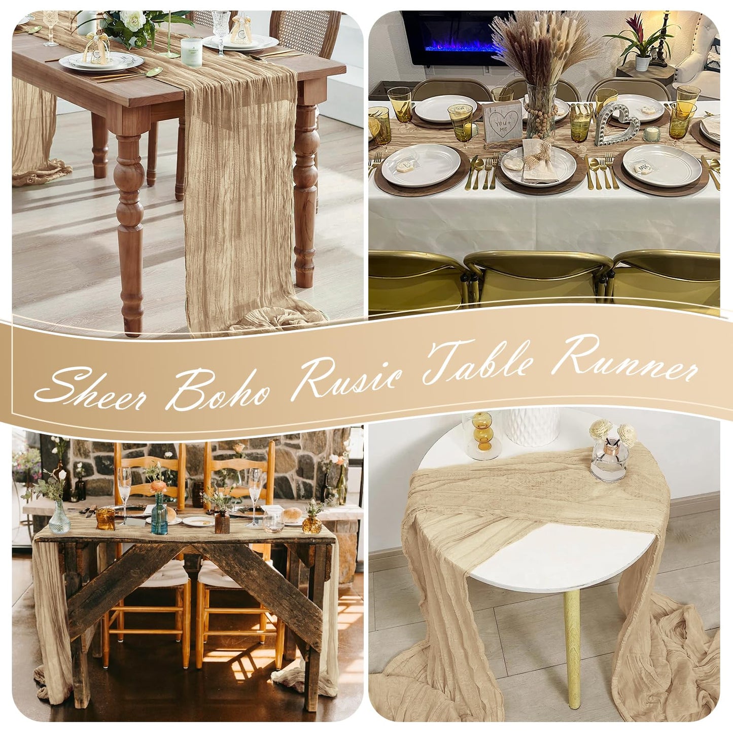 15 Pack Beige Cheesecloth Table Runner 17 x 108 inch Cheese Cloth Table Runners 9ft Beige Table Runner Rustic Romantic Sheer Gauze Runner for Wedding Party Baby Shower Table Decoration